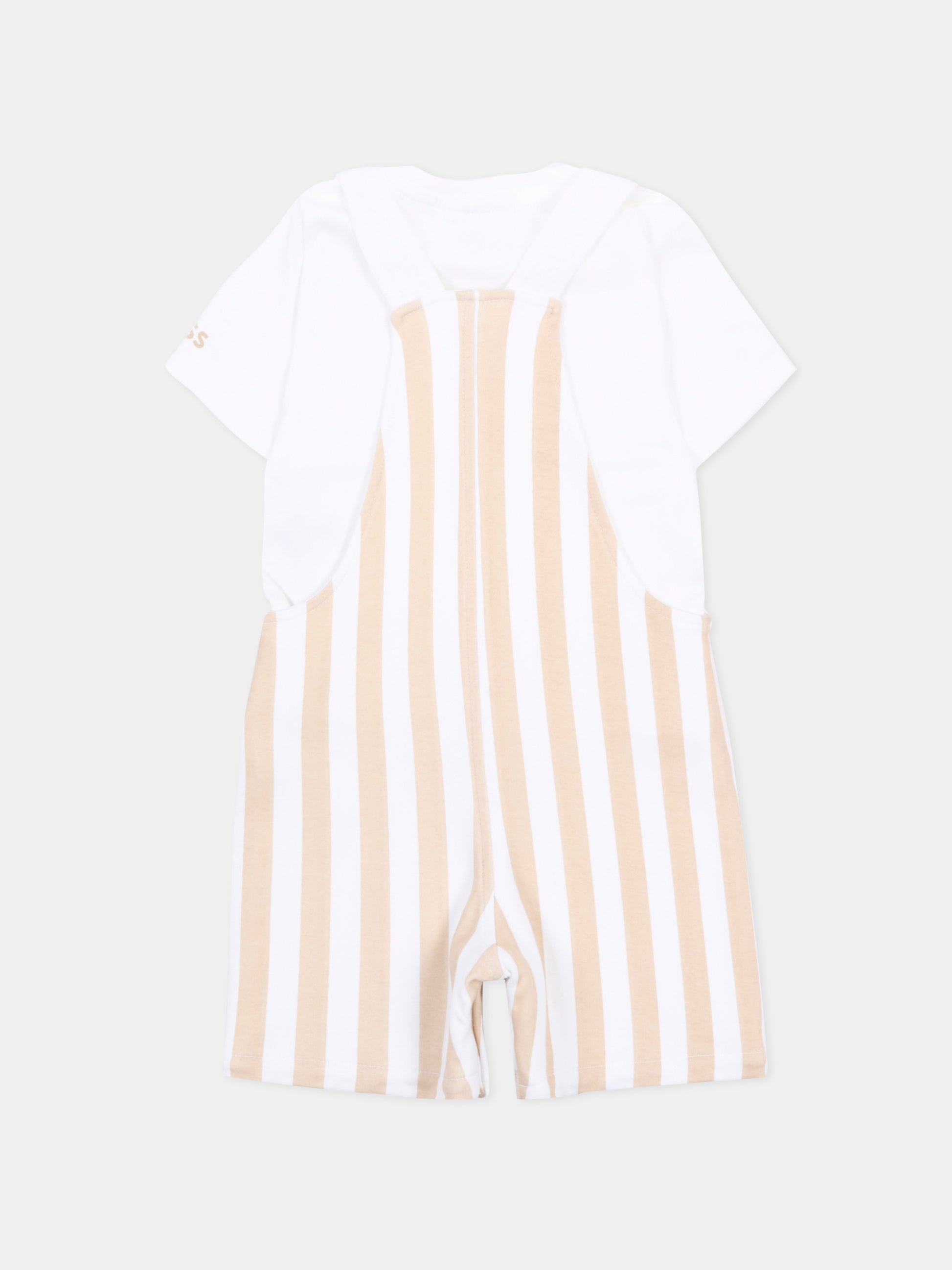 Salopette beige a righe per neonato,Boss,J53038 249
