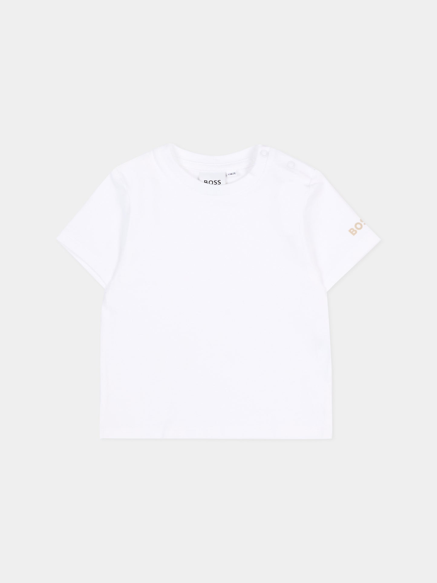 Salopette beige a righe per neonato,Boss,J53038 249