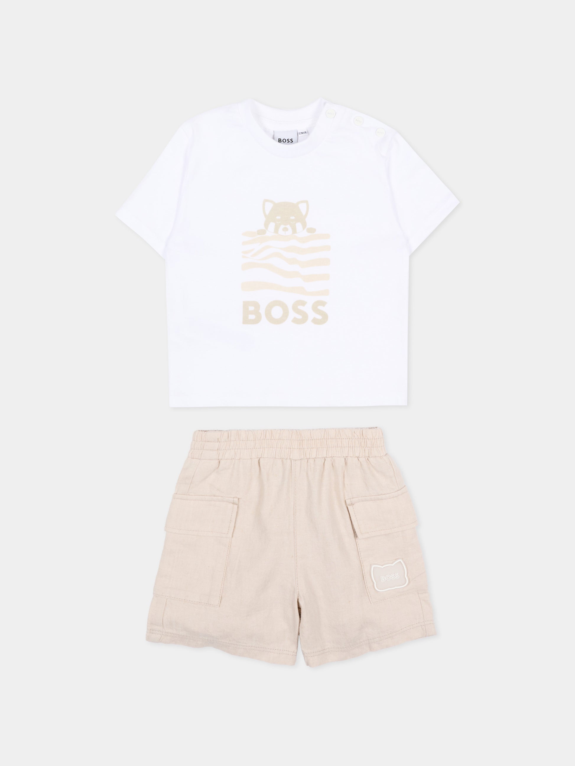 Completo sportivo beige per neonato con logo,Boss,J53050 21K