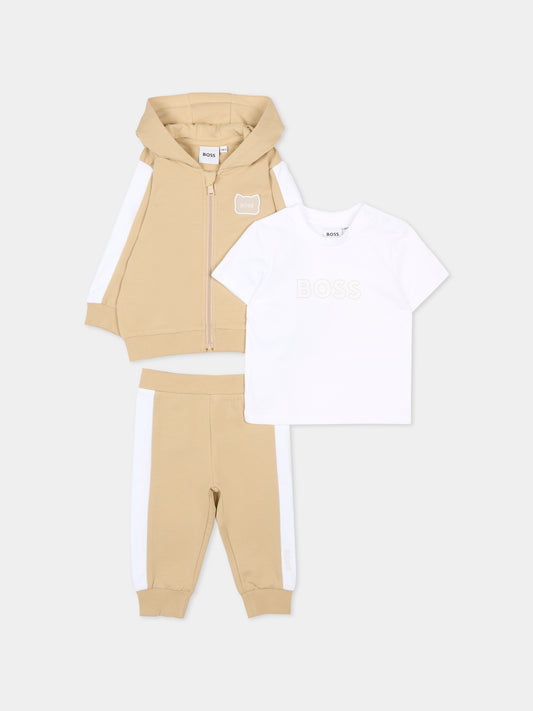 Completo beige per neonato con logo e panda,Boss,J53051 249