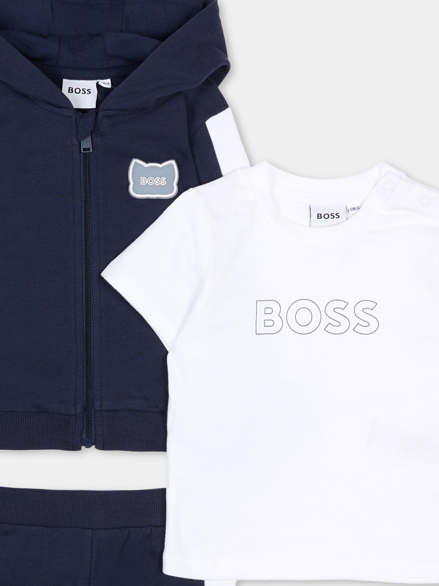 Completo blu per neonato con logo e panda,Boss,J53051 849