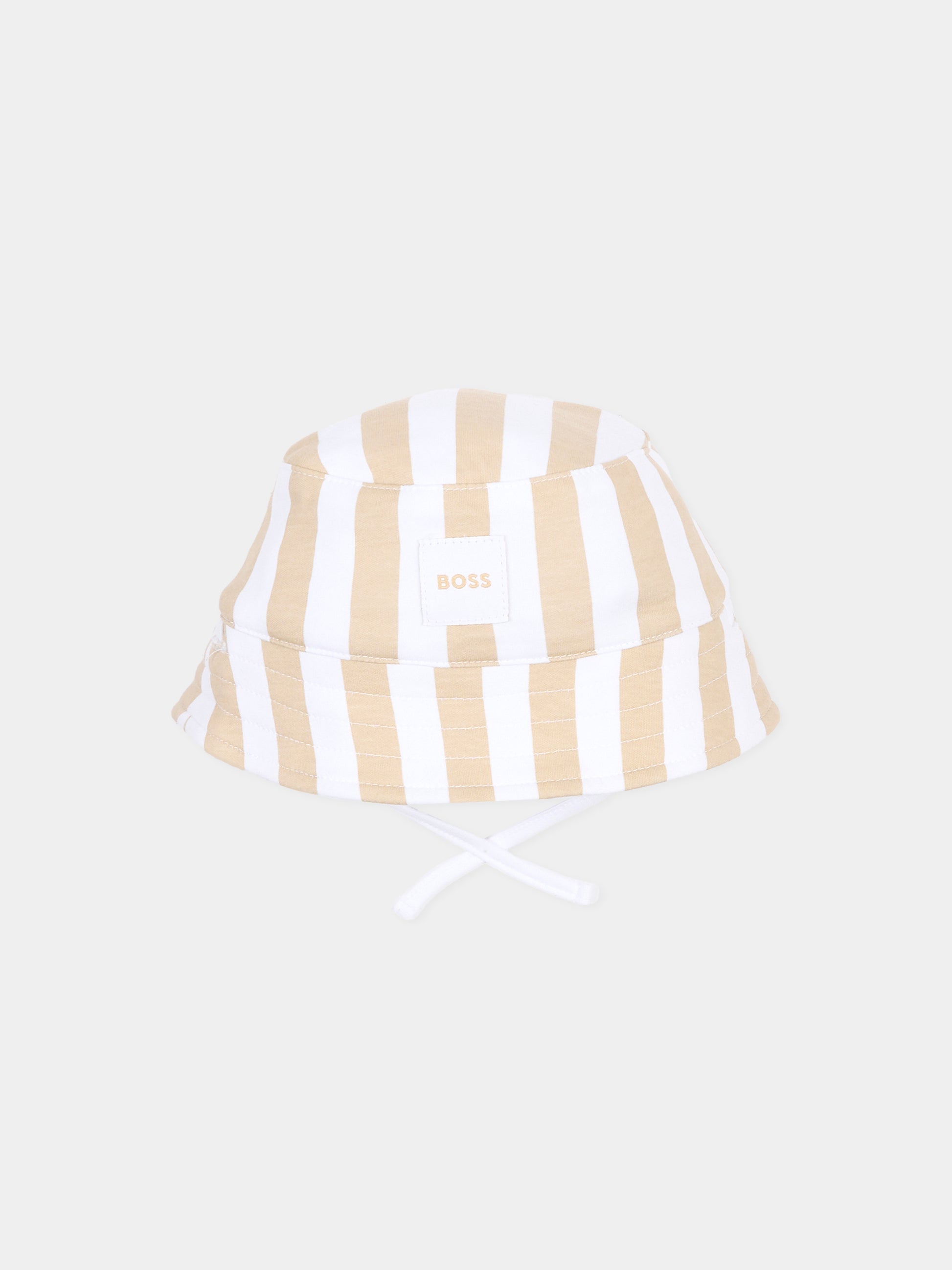 Cloche reversibile beige per neonato con logo,Boss,J53097 249