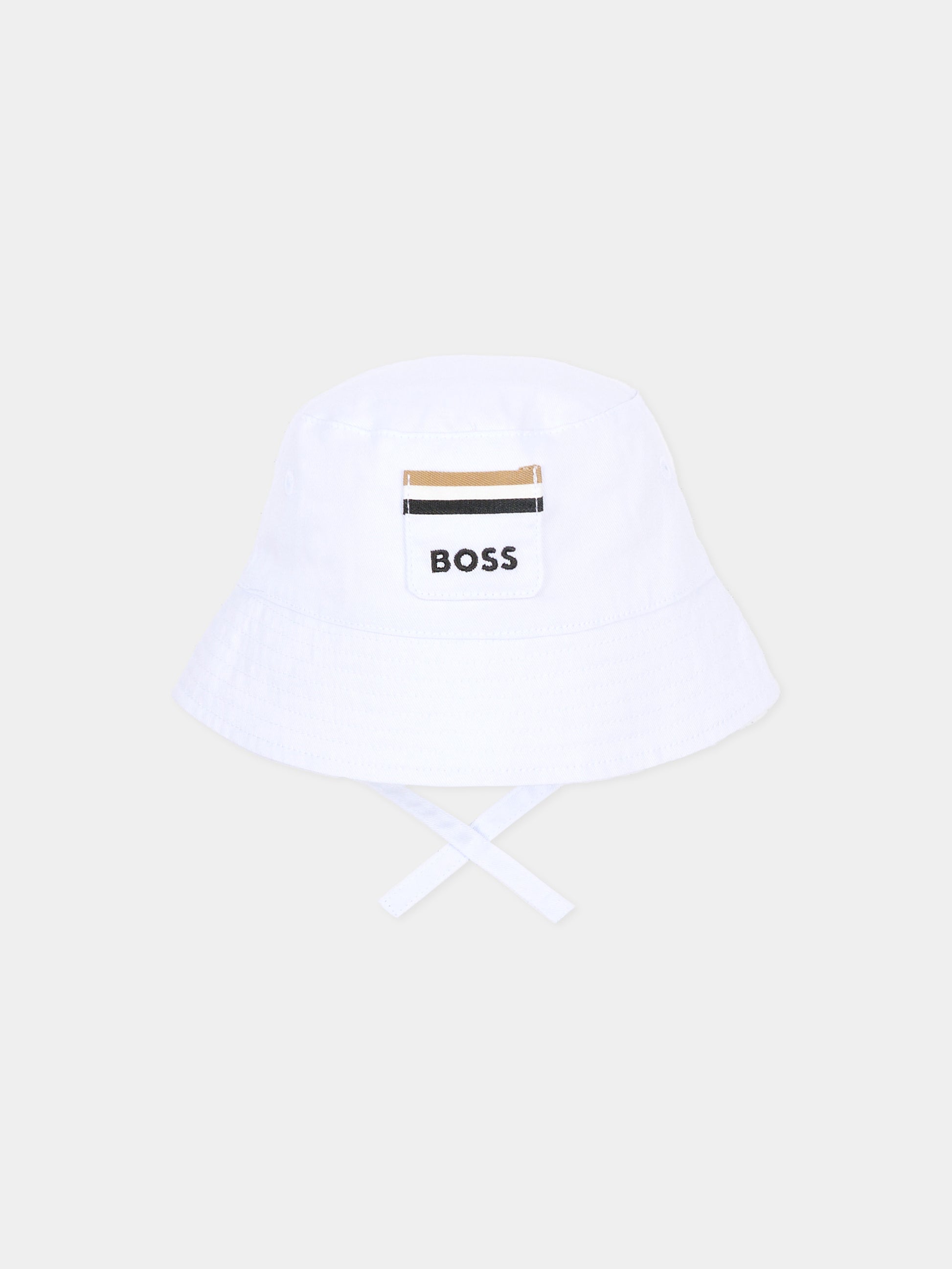 Cloche bianca per neonato con logo,Boss,J53103 10P