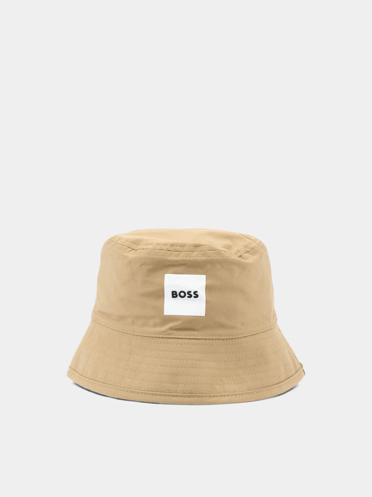 Cloche beige per neonato reversibile con logo,Boss,J53140 295