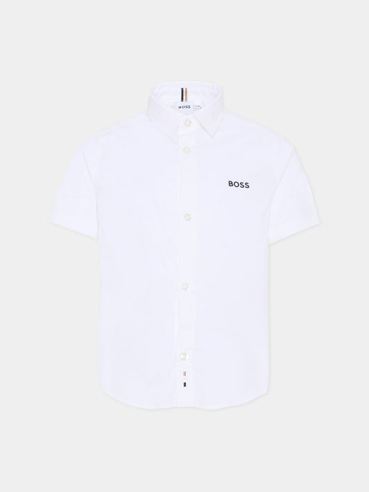 Camicia bianca per bambino con logo ricamato,Boss,J53160 N50