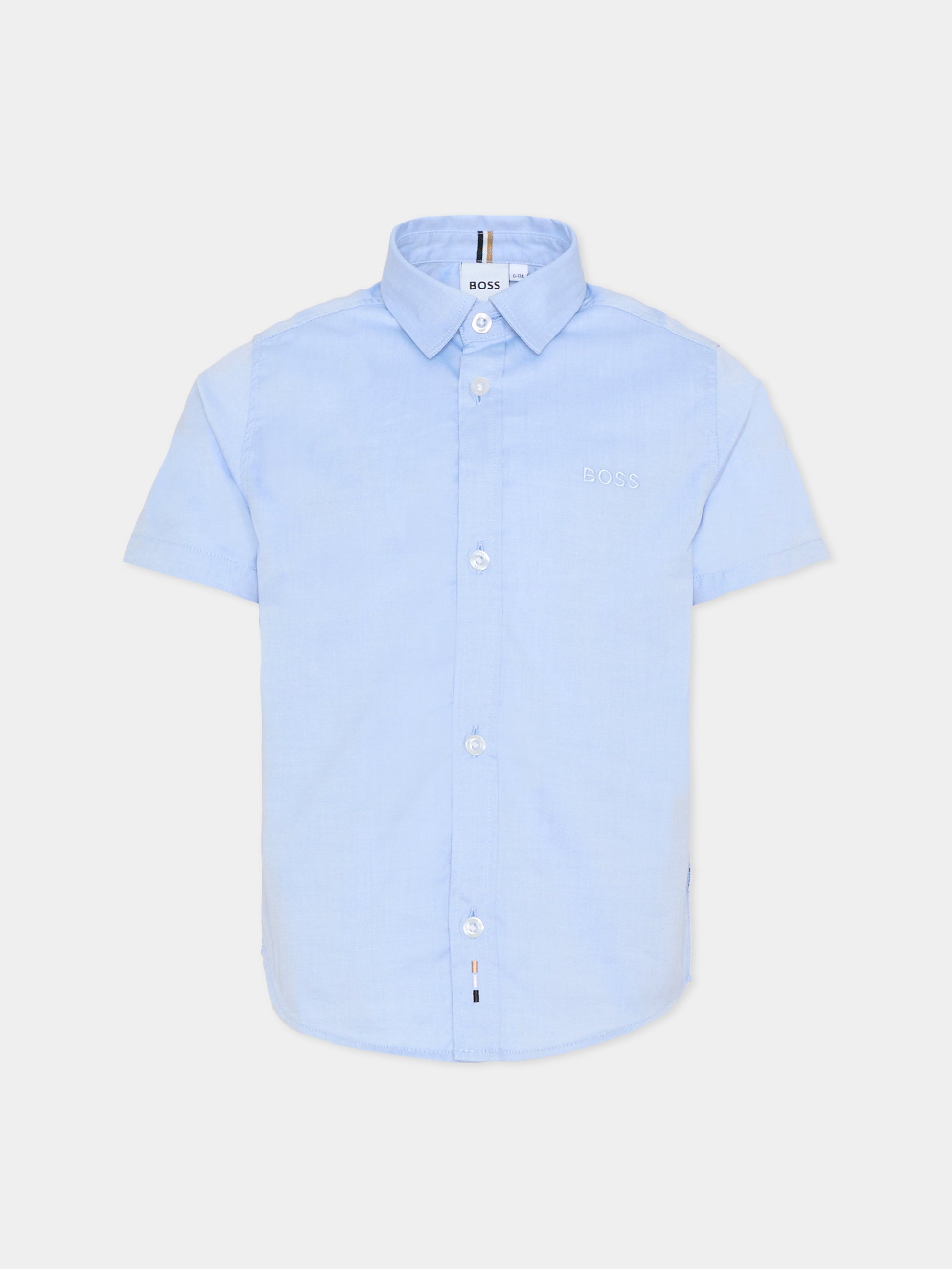 Camicia celeste per bambino con logo ricamato,Boss,J53160 77D