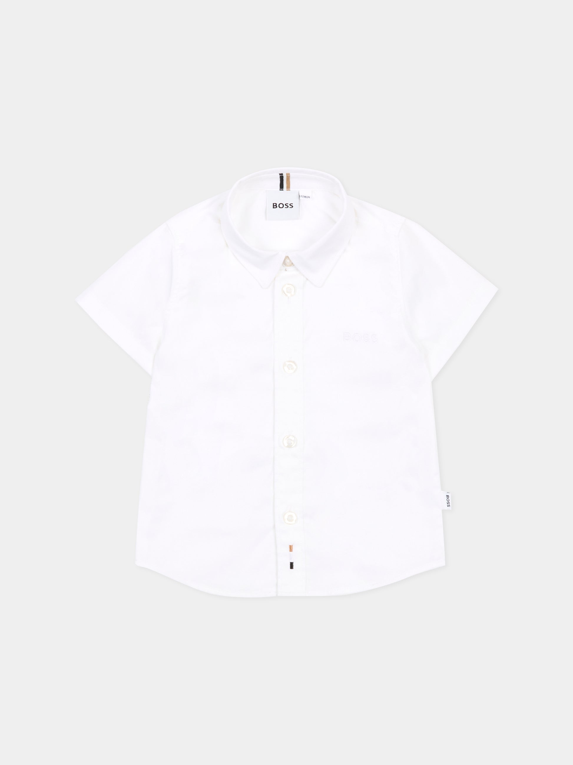Camicia bianca per neonato con logo ricamato,Boss,J53161 10P