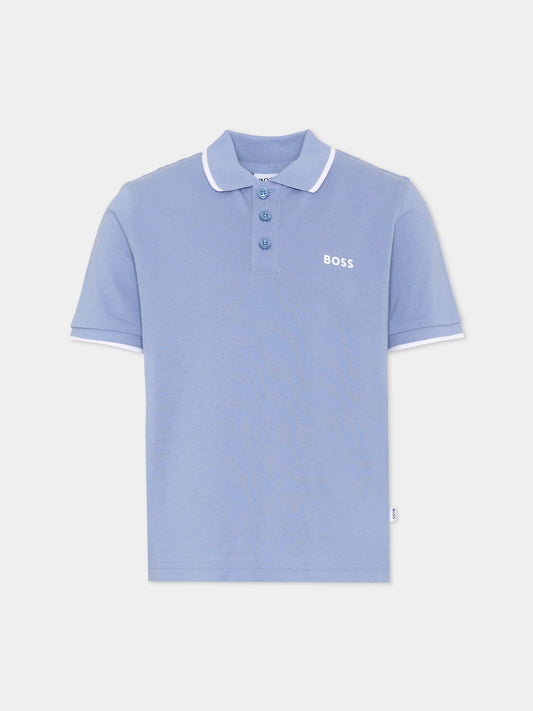 Polo celeste per bambino con logo,Boss,J53169 881