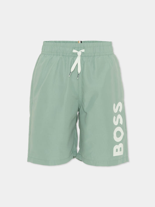 Boxer mare verde per bambino logo BOSS,Boss,J53171 64U