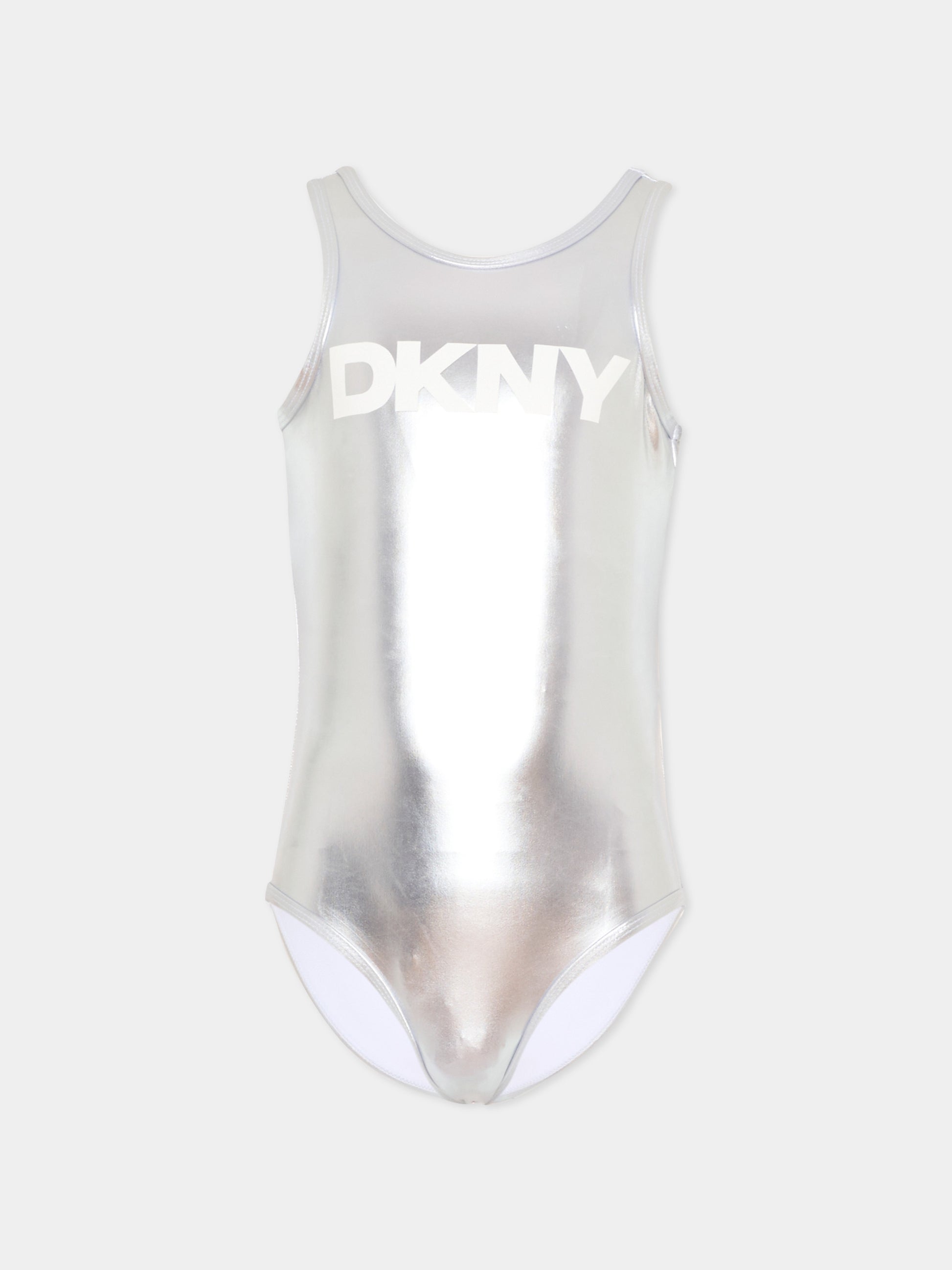 Costume intero argento per bambina con logo,Dkny,D62565 016