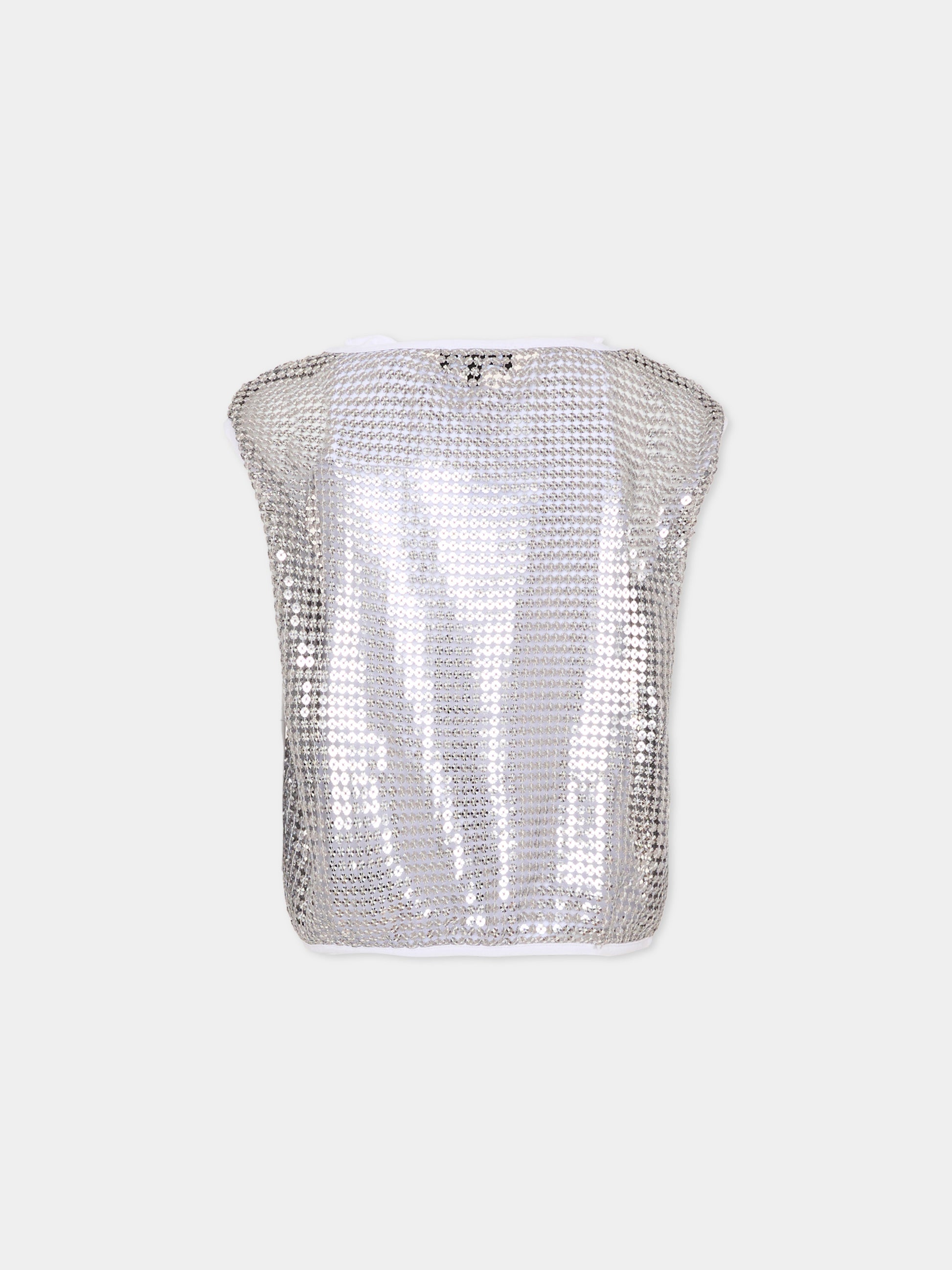 Top argento per bambina traforato con paillettes,Dkny,D62618 016