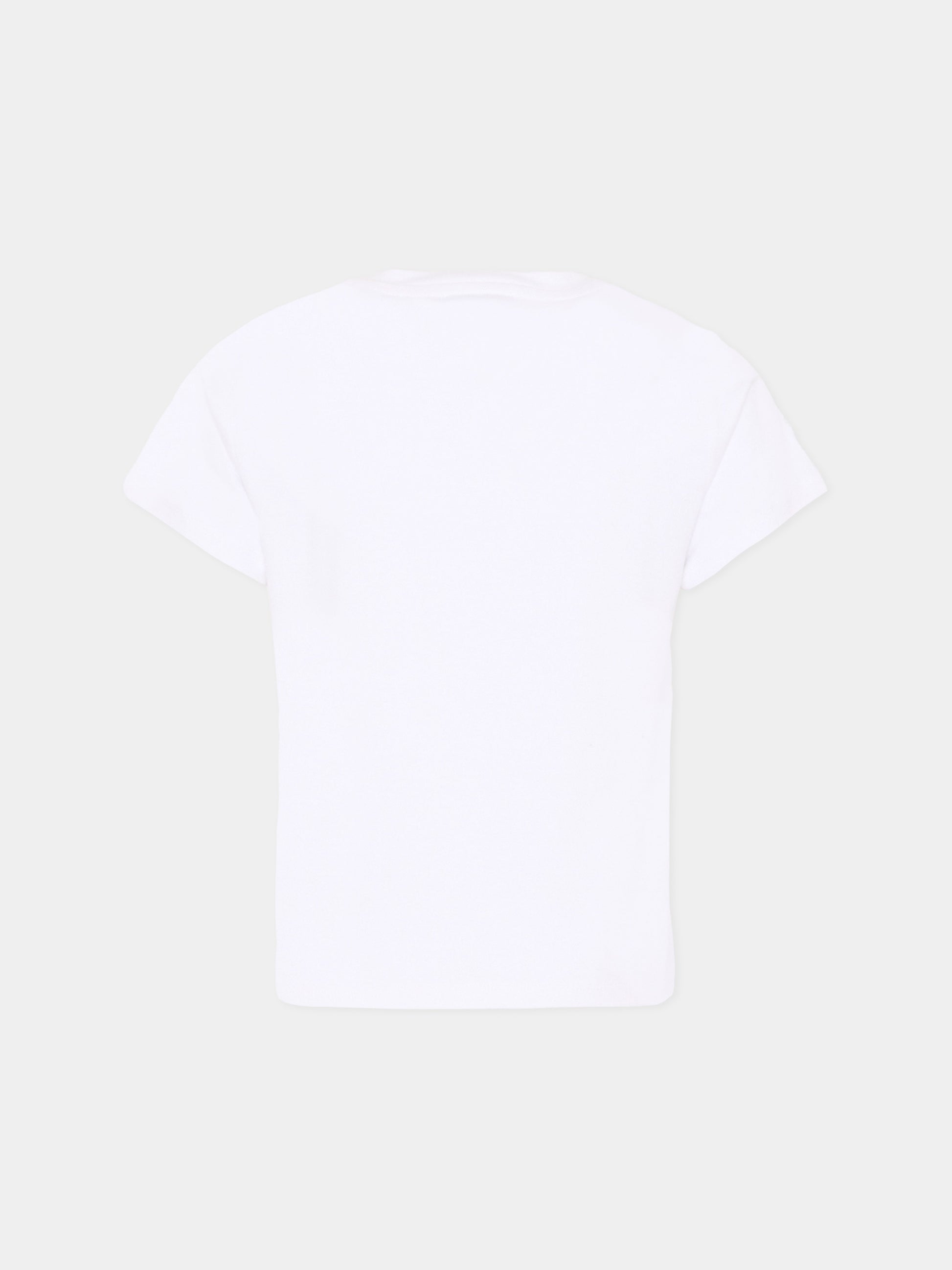 T-Shirt bianca per bambina con logo,Dkny,D62619 10P