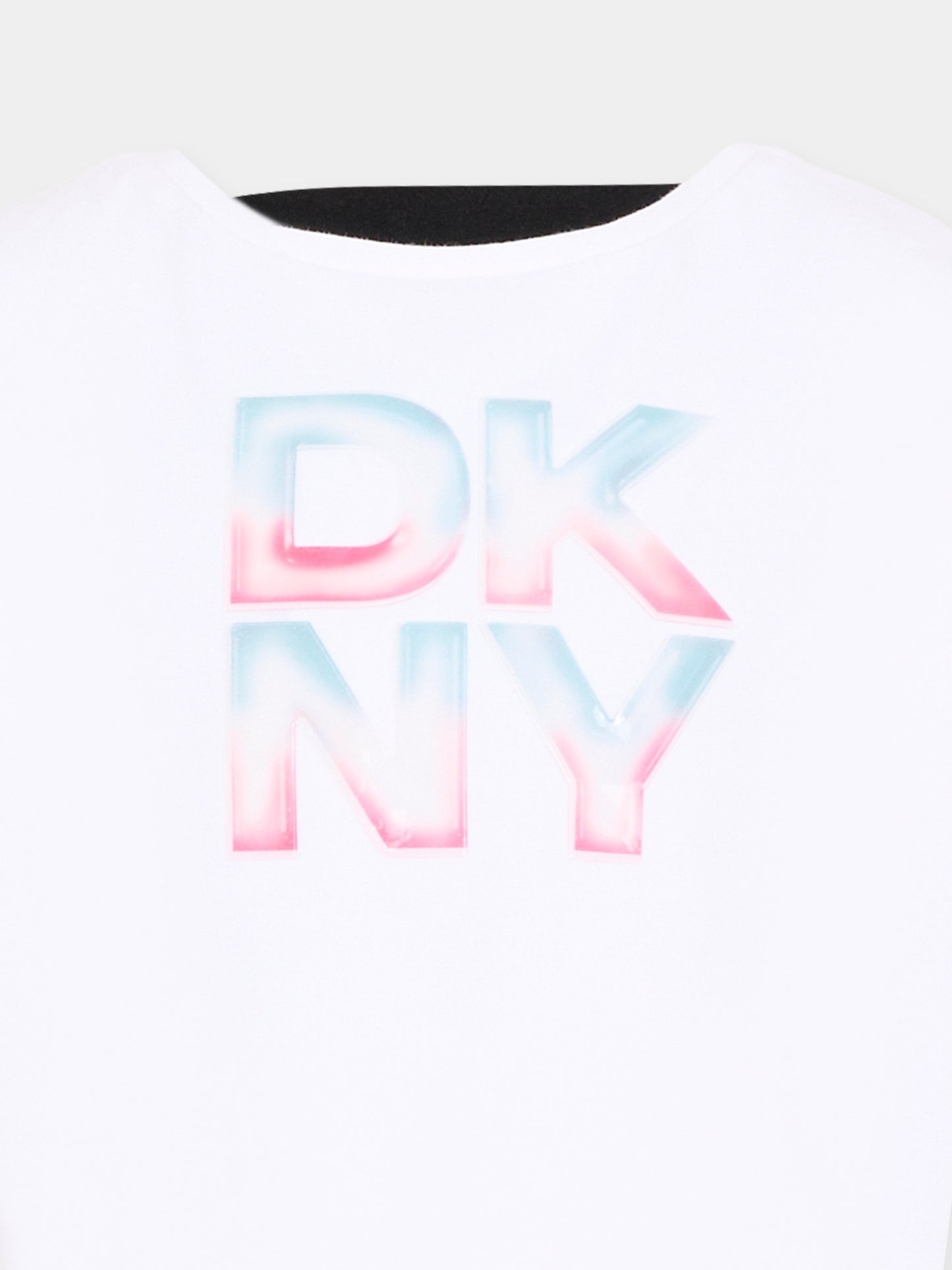 T-Shirt bianca per bambina con logo,Dkny,D62624 10P