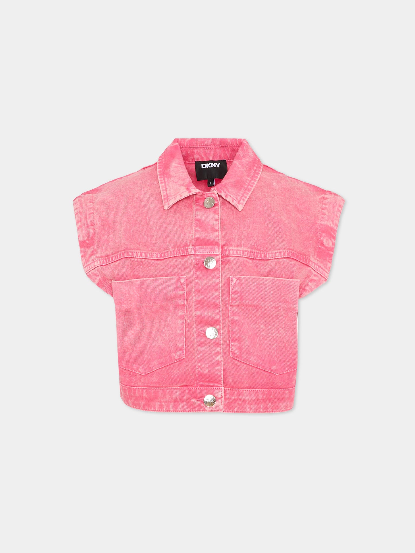 Giubbotto di jeans rosa per bambina con logo,Dkny,D62687 48K