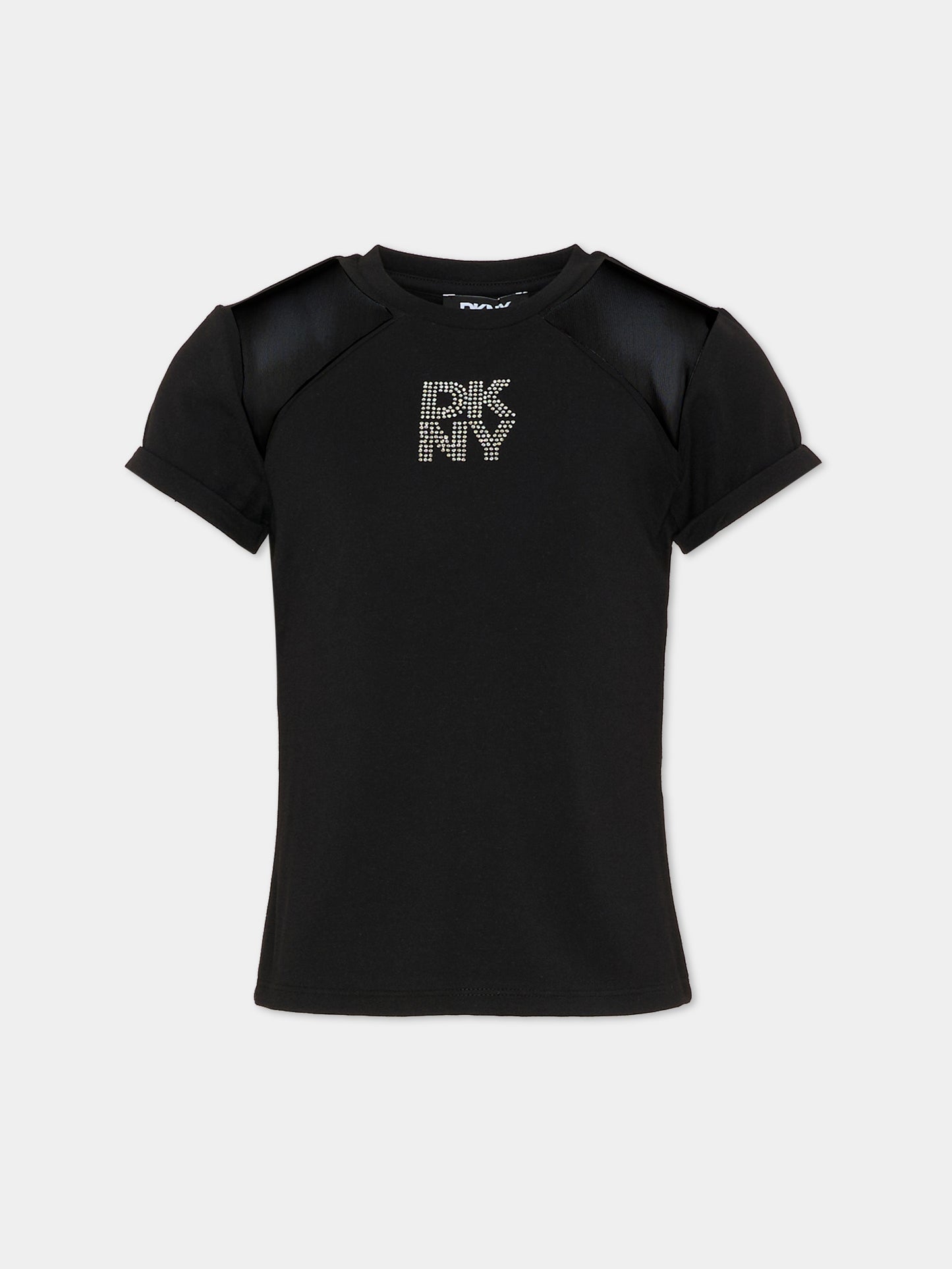 T-shirt nera per bambina con logo,Dkny,D62694 09B