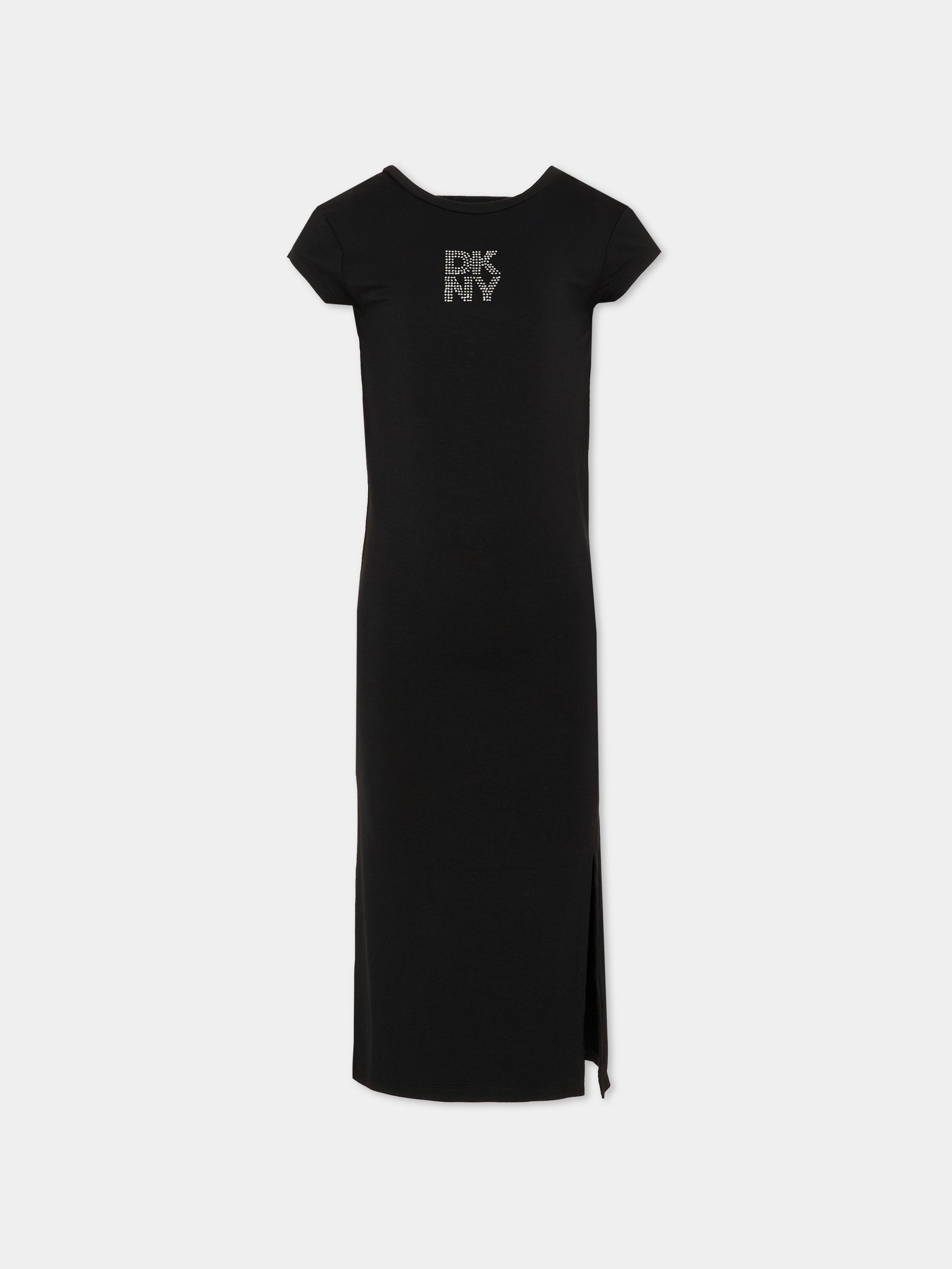 Vestito nero per bambina con logo,Dkny,D62697 09B