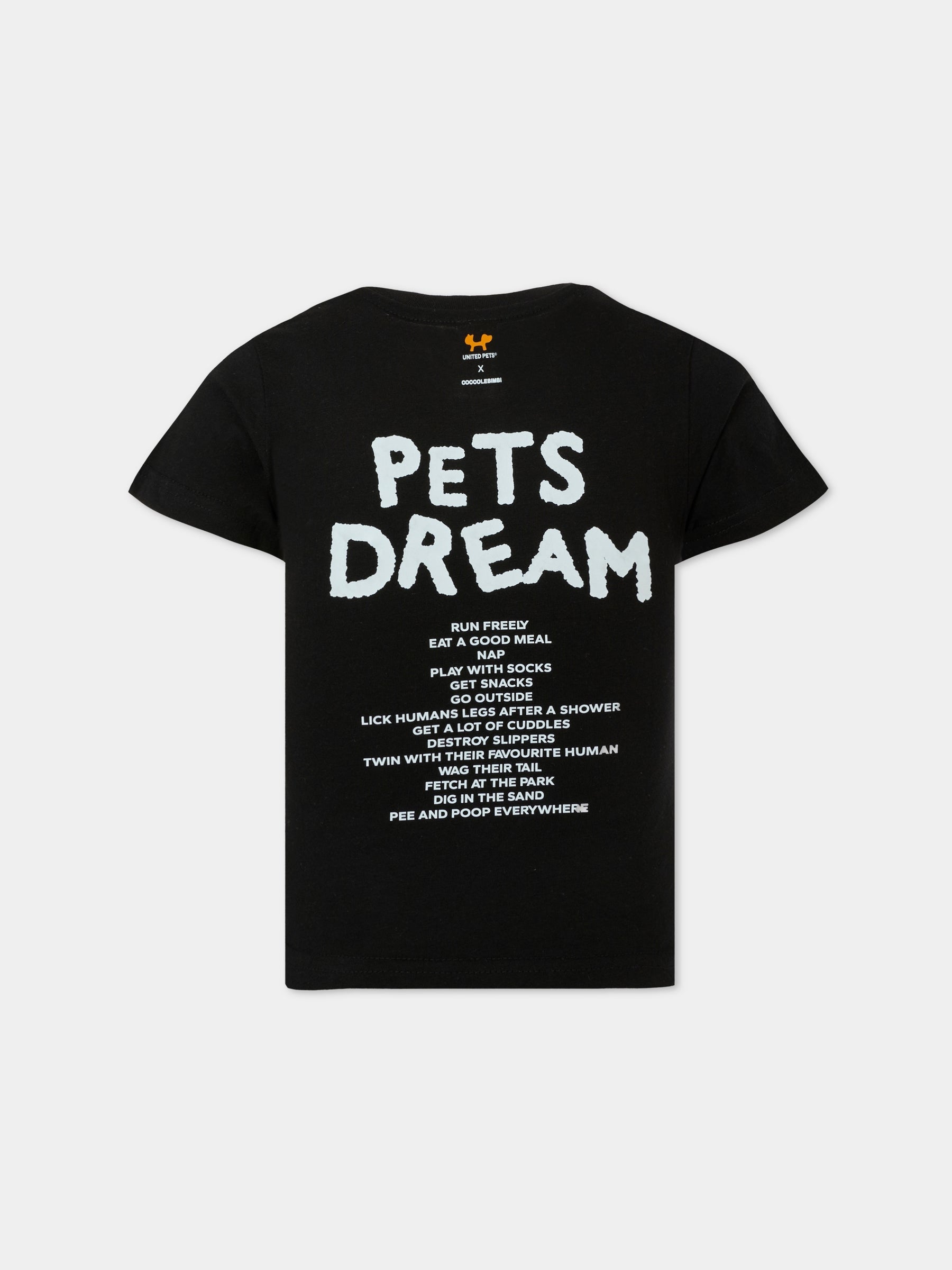 T-shirt nera per bambini Pets Dream,United Pets X Coccolebimbi,T-SHIRT NERA PER BAMBINI PETS DREAM