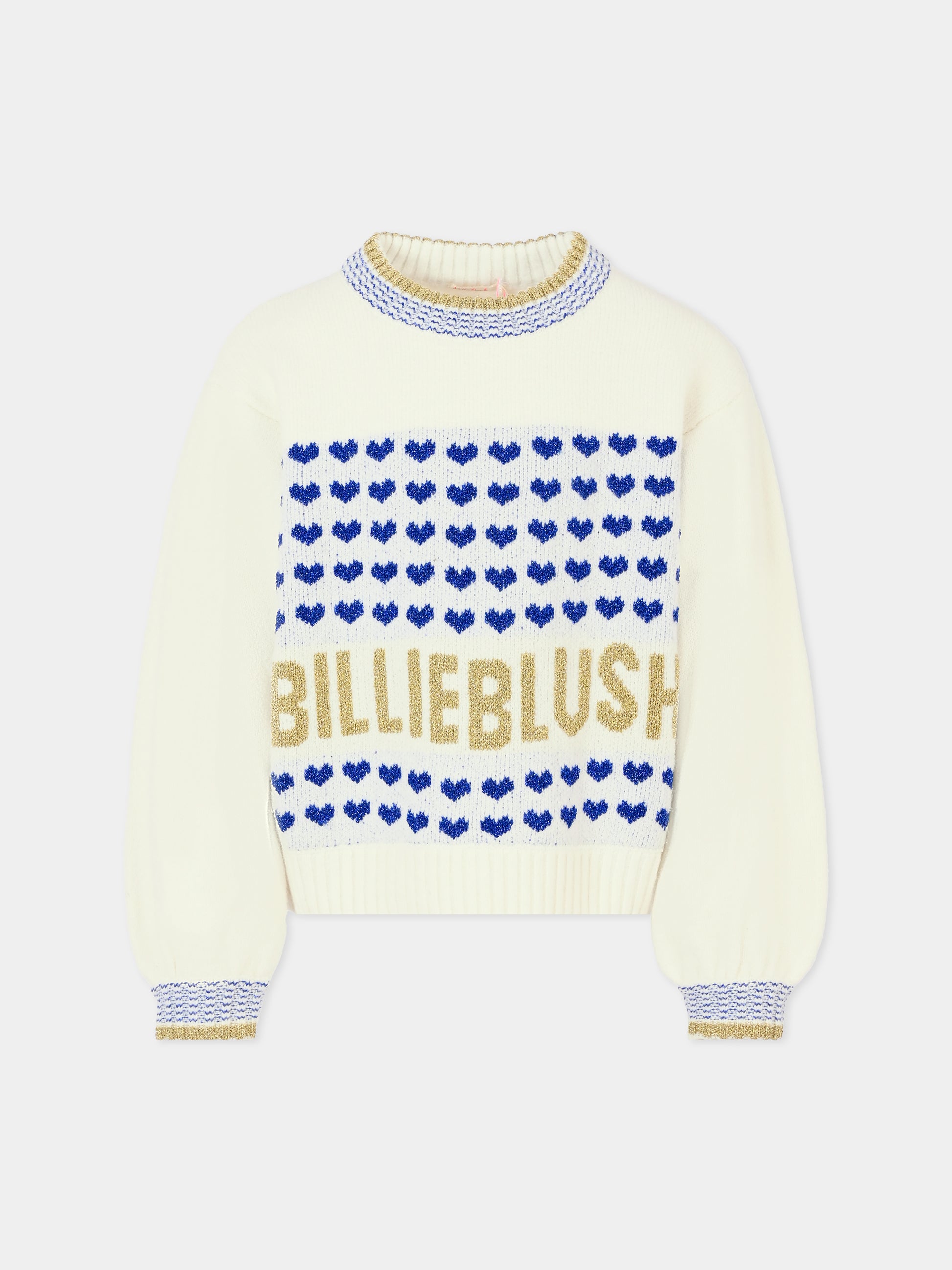 Maglione avorio per bambina con cuori e logo,Billieblush,U20456 121