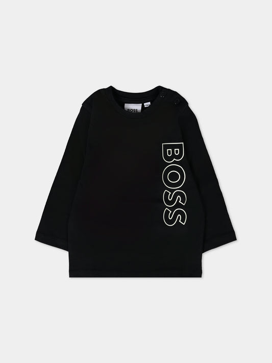 T-shirt nera per neonato con logo,Boss,J51293 09B