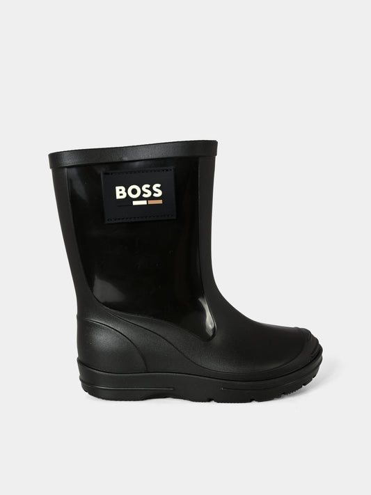 Stivali da pioggia neri per bambino con patch,Boss,J51338 09B