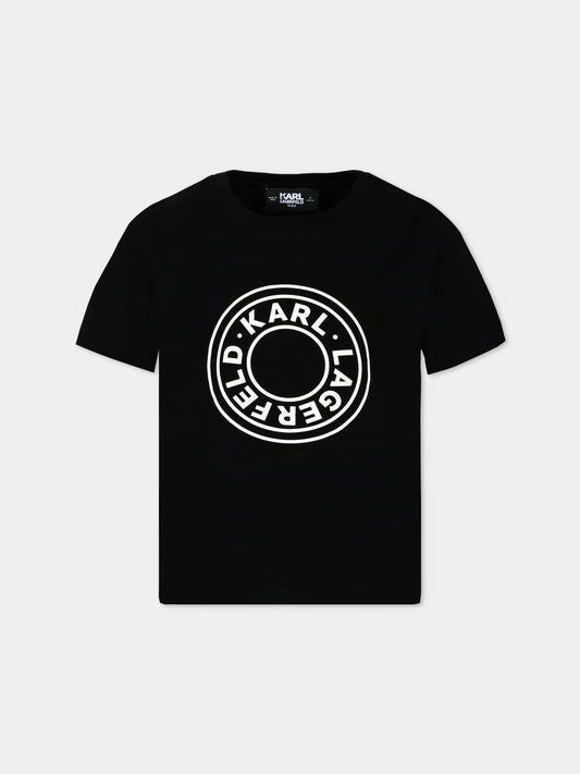 T-shirt nera per bambini con logo,Karl Lagerfeld Kids,Z30235 09B