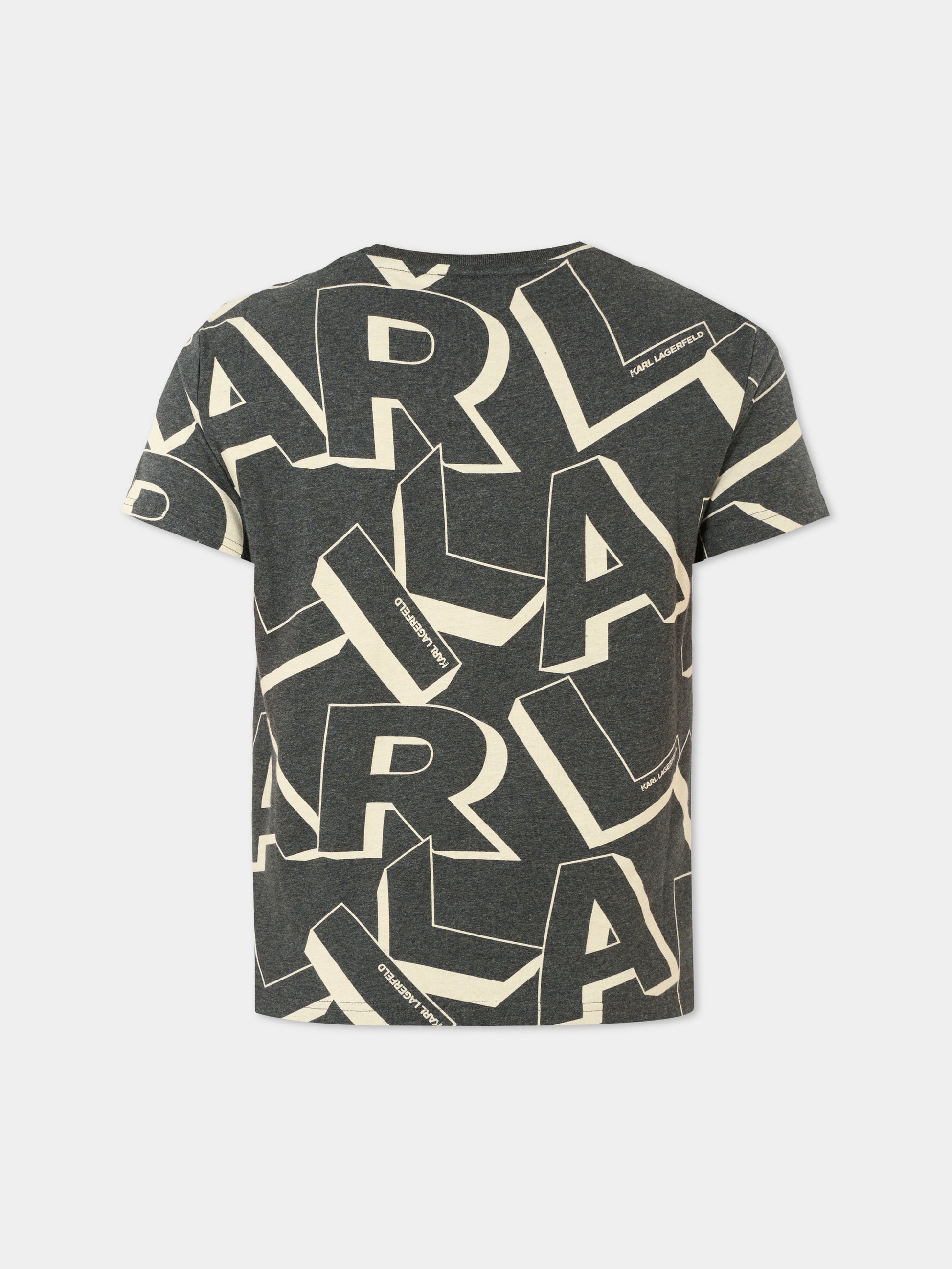 T-shirt grigia per bambino con logo all over,Karl Lagerfeld Kids,Z30244 A82