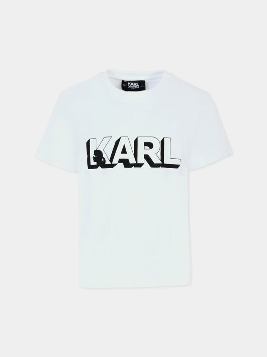 T-shirt bianca per bambini con logo,Karl Lagerfeld Kids,Z30254 10P