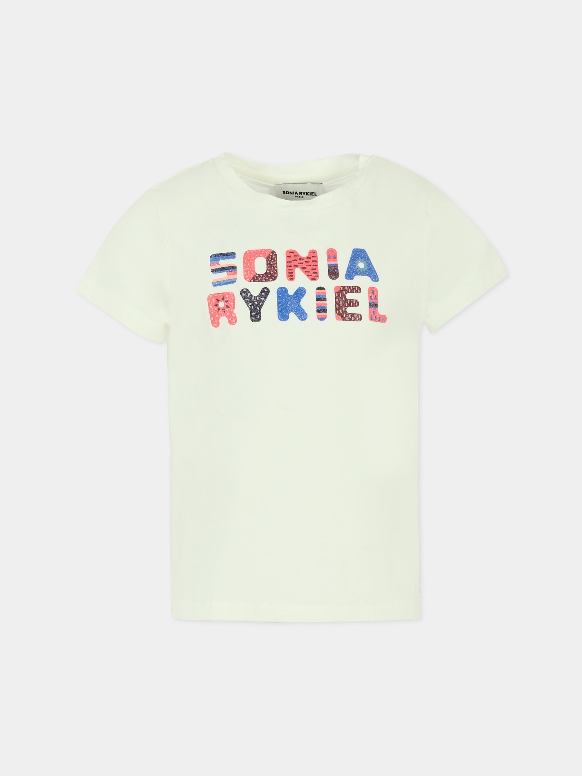 T-shirt avorio per bambina con logo,Sonia Rykiel Paris,A00250 117