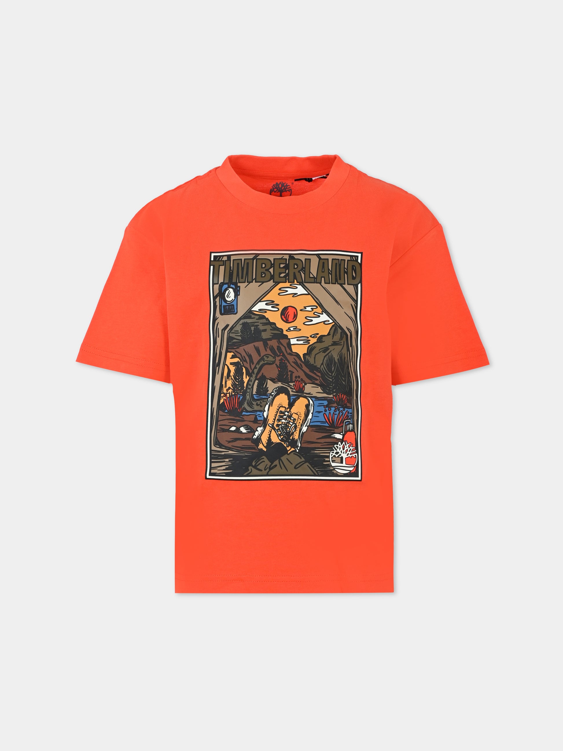 T-shirt rossa per bambino con stampa paesaggio,Timberland,T60297 98G