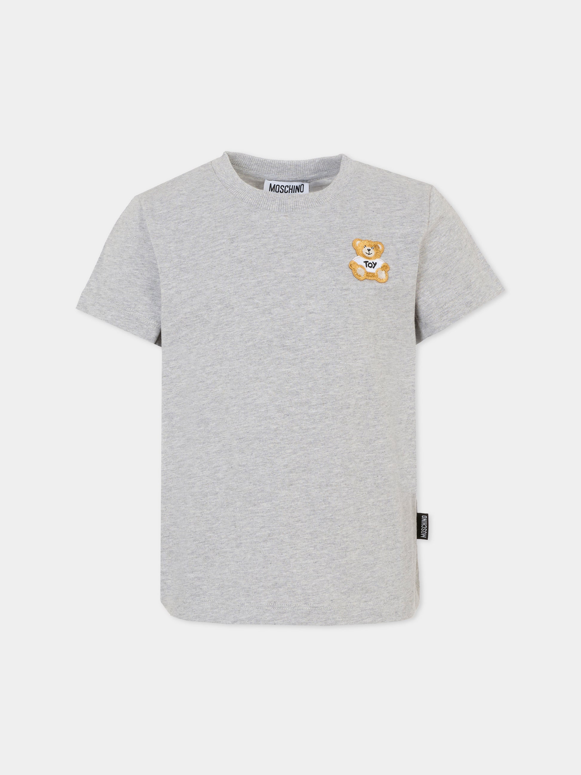 T-shirt grigia per bambini con patch Teddy Bear,Moschino Kids,H5M04K LAA02 60926