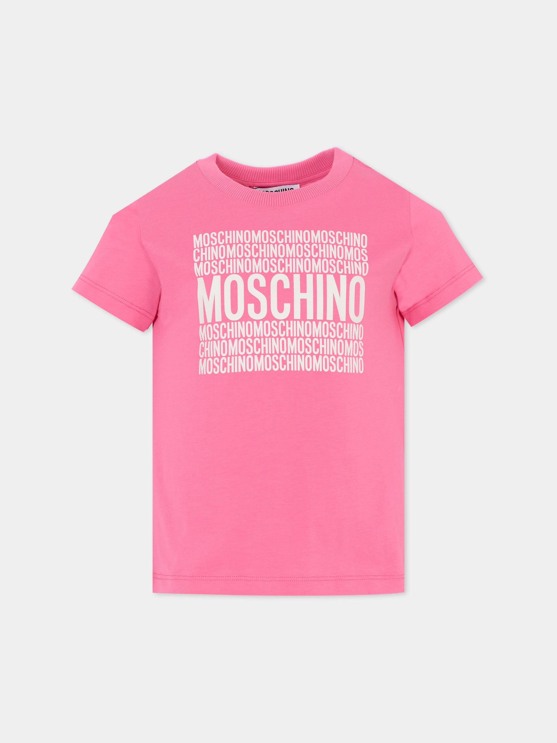 T-shirt fucsia per bambina con logo,Moschino Kids,H6M04K LAA01 50533