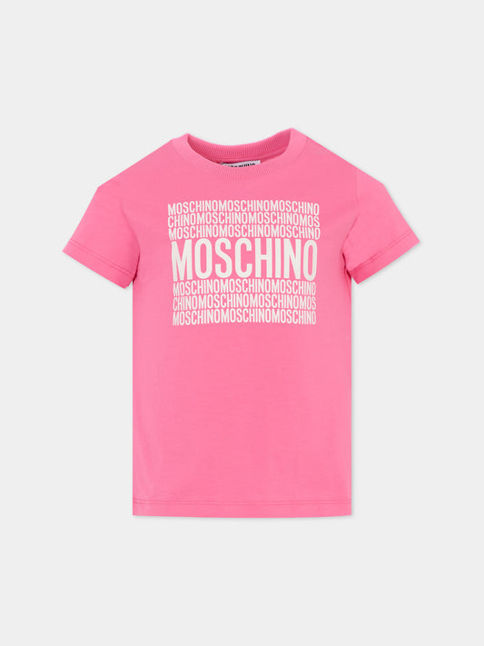 T-shirt fucsia per bambina con logo,Moschino Kids,H6M04K LAA01 50533