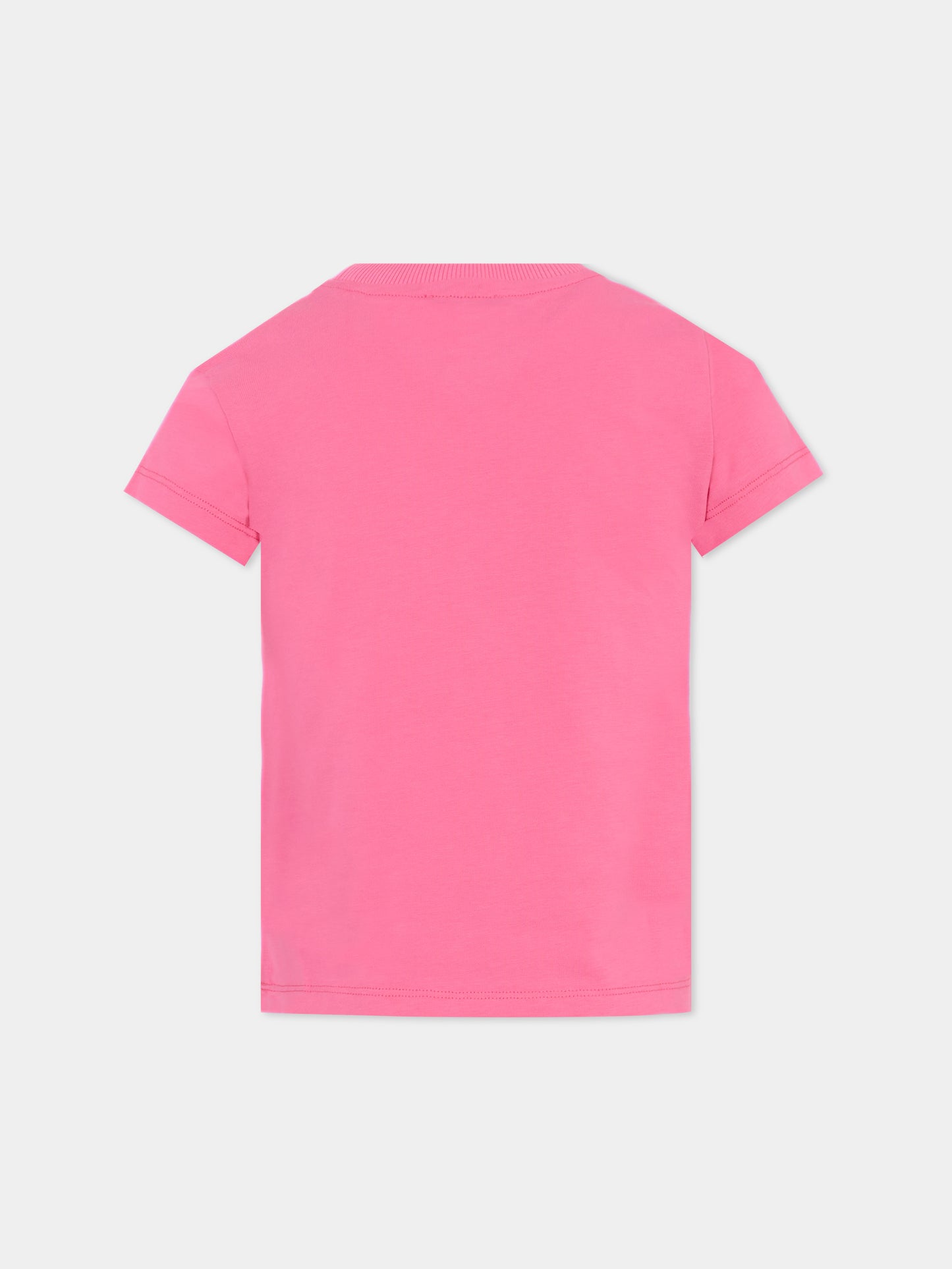 T-shirt fucsia per bambina con logo,Moschino Kids,H6M04K LAA01 50533