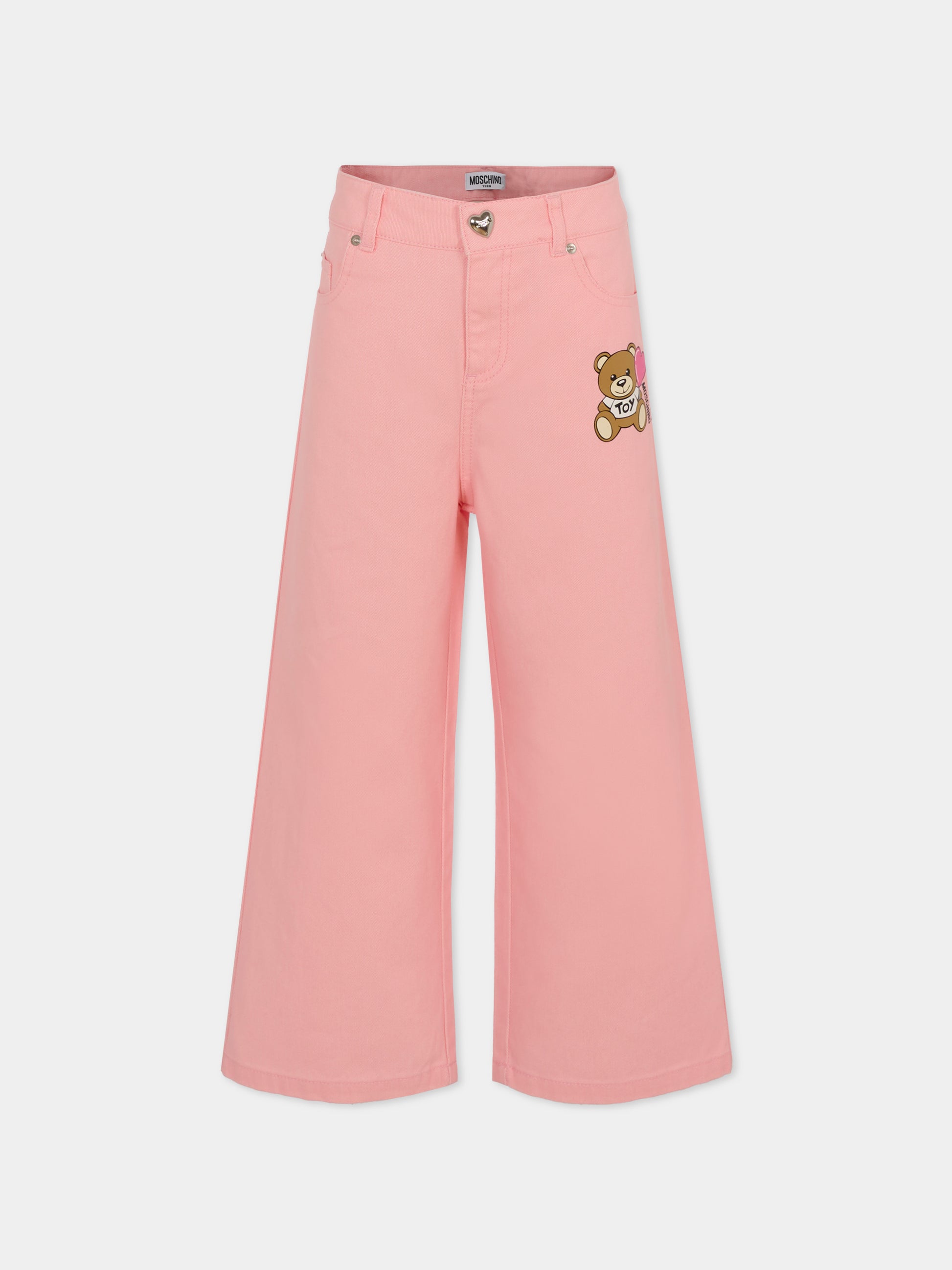 Jeans rosa per bambina con Teddy Bear e cuore,Moschino Kids,HDP06C LOA14 50209