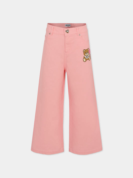 Jeans rosa per bambina con Teddy Bear e cuore,Moschino Kids,HDP06C LOA14 50209