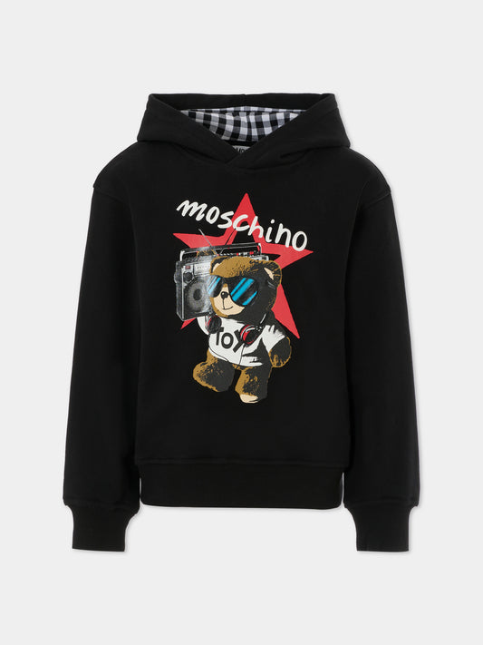 Felpa nera per bambino con Teddy Bear,Moschino Kids,HOF07K LCA23 60100