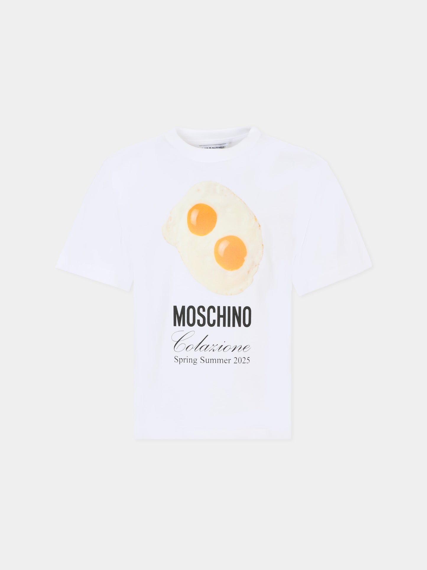 T-shirt bianca per bambini con stampa uova,Moschino Kids,HRM050 LAA02 10101