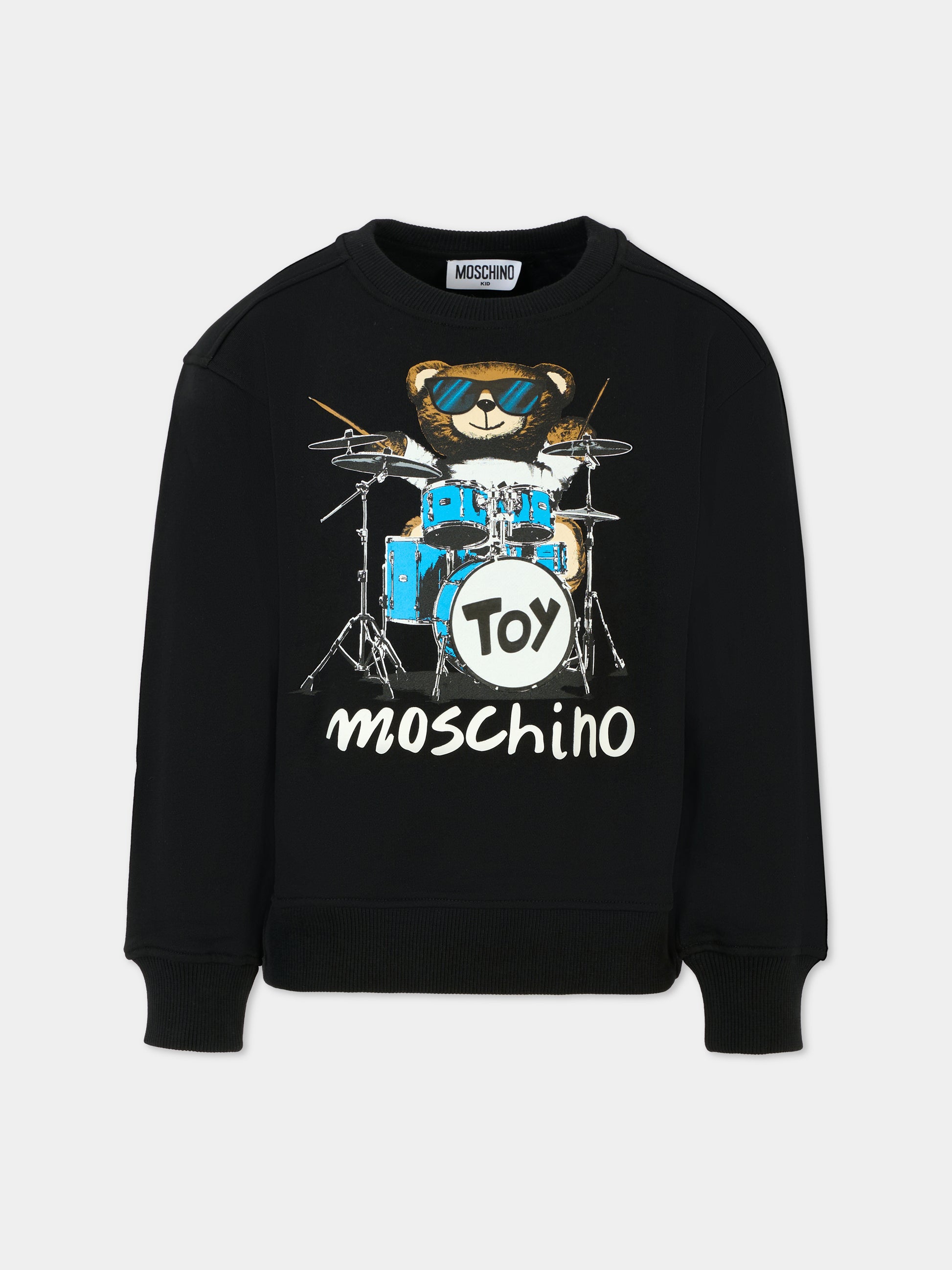 Felpa nera per bambino con Teddy Bear e batteria,Moschino Kids,HUF092 LCA32 60100