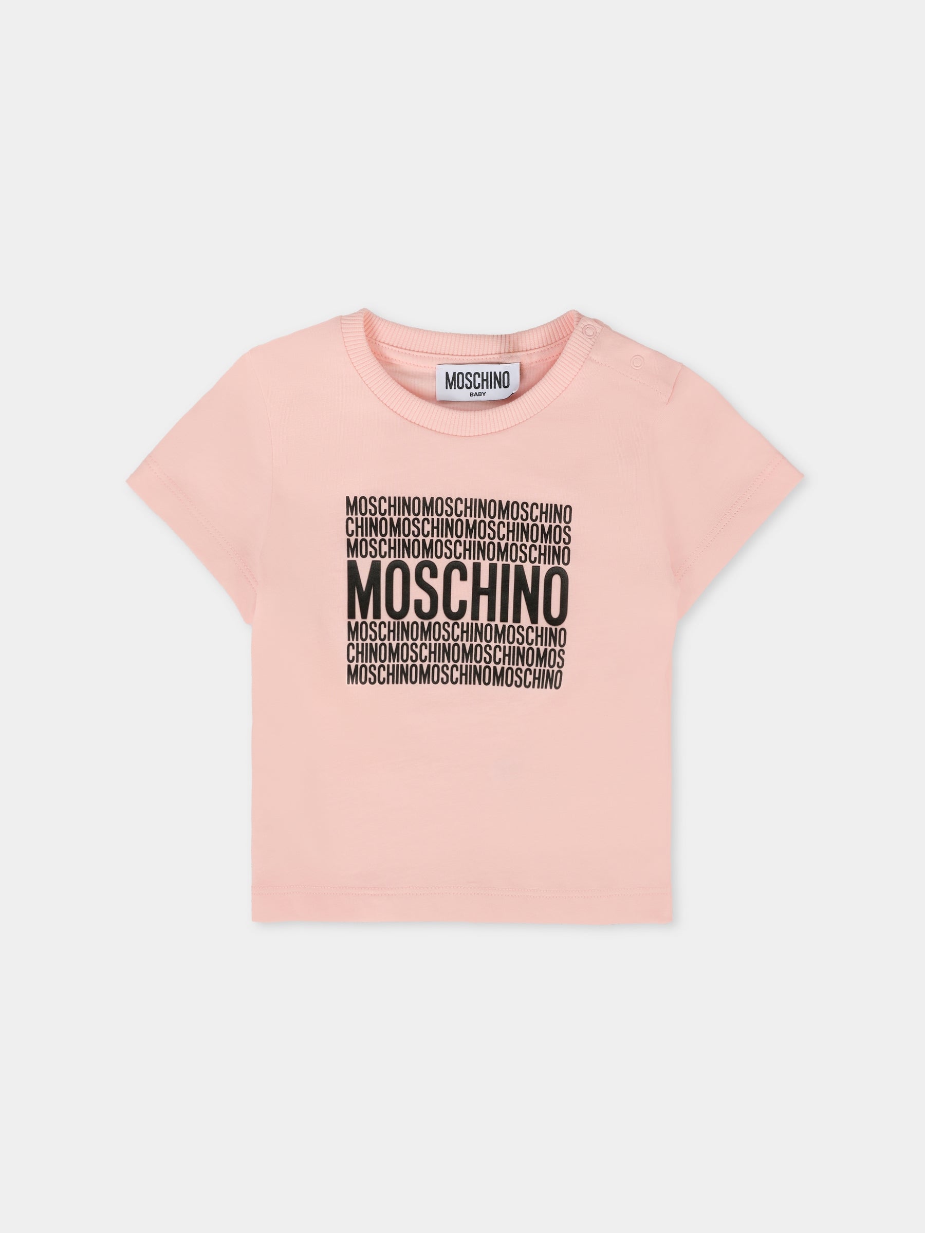 T-shirt rosa per neonata con logo,Moschino Kids,M9M032 LAA01 50209