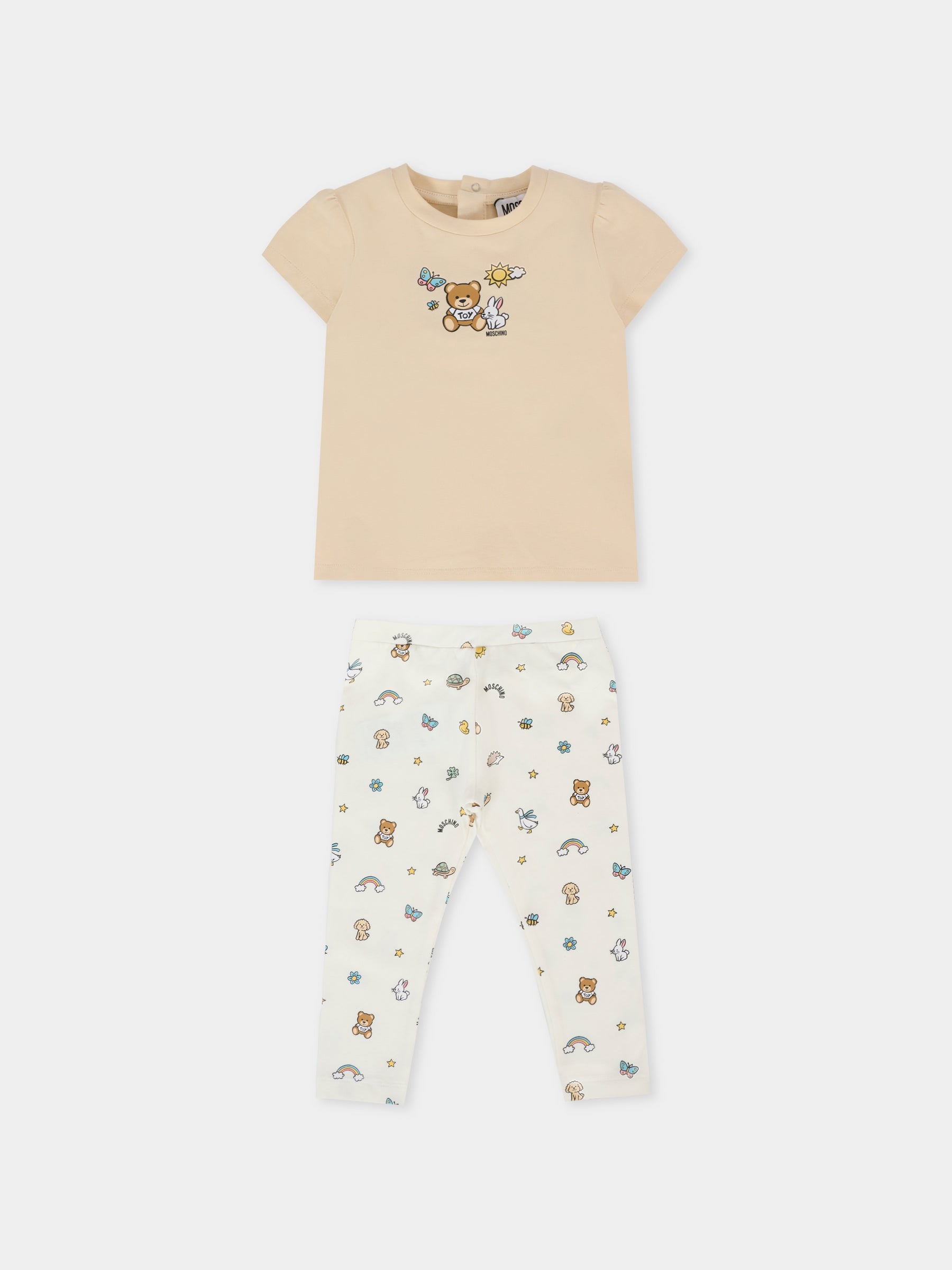 Completo beige per neonata con Teddy Bear e disegni,Moschino Kids,MDG01H LBB5E 20404