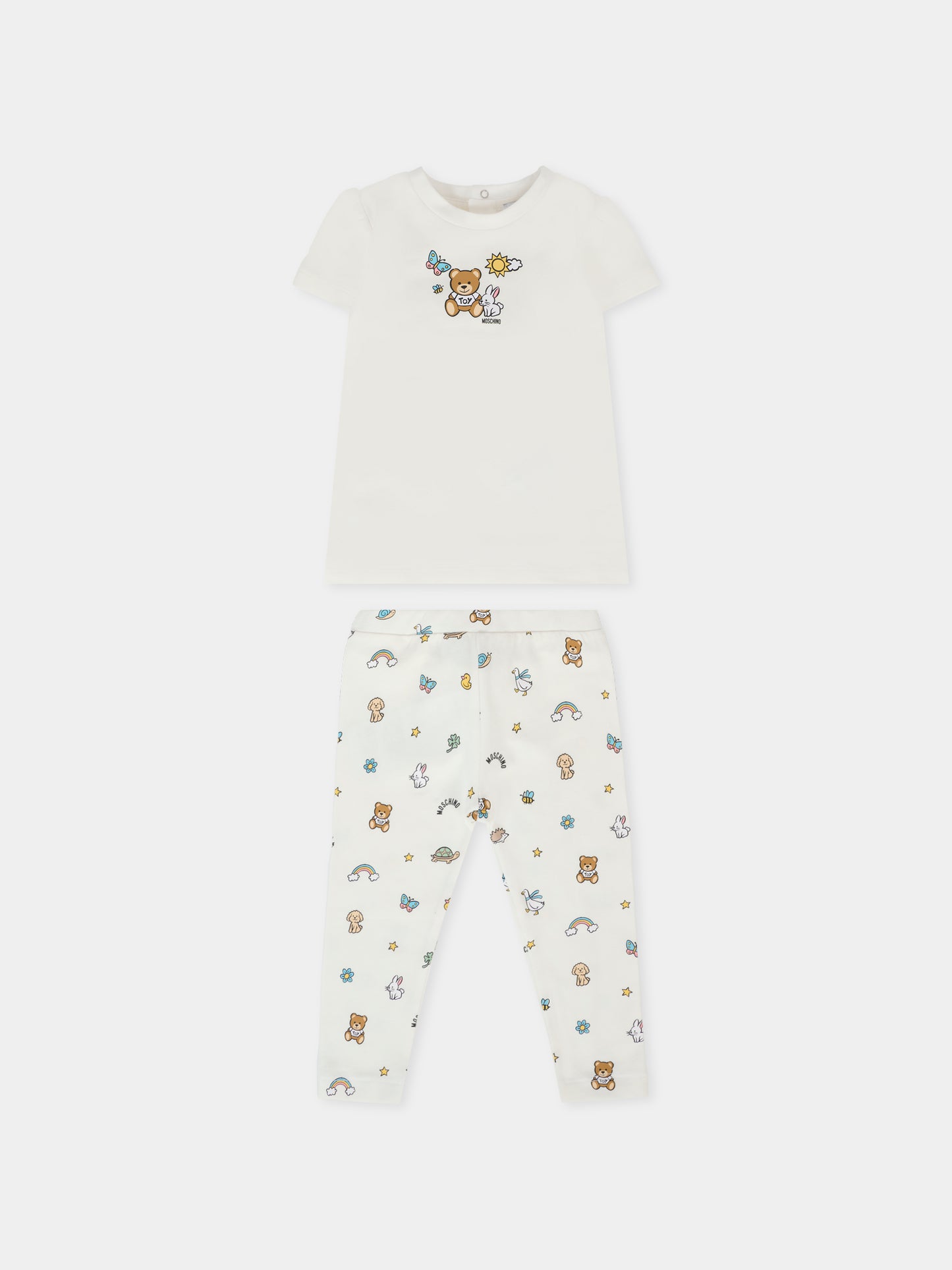 Completo bianco per neonata con Teddy Bear e disegni,Moschino Kids,MDG01H LBB5E 10063