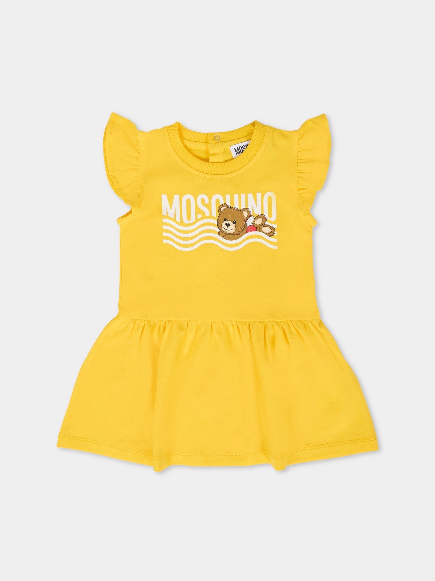 Vestito giallo per neonata con Teddy Bear,Moschino Kids,MDV0BU LBA10 50577