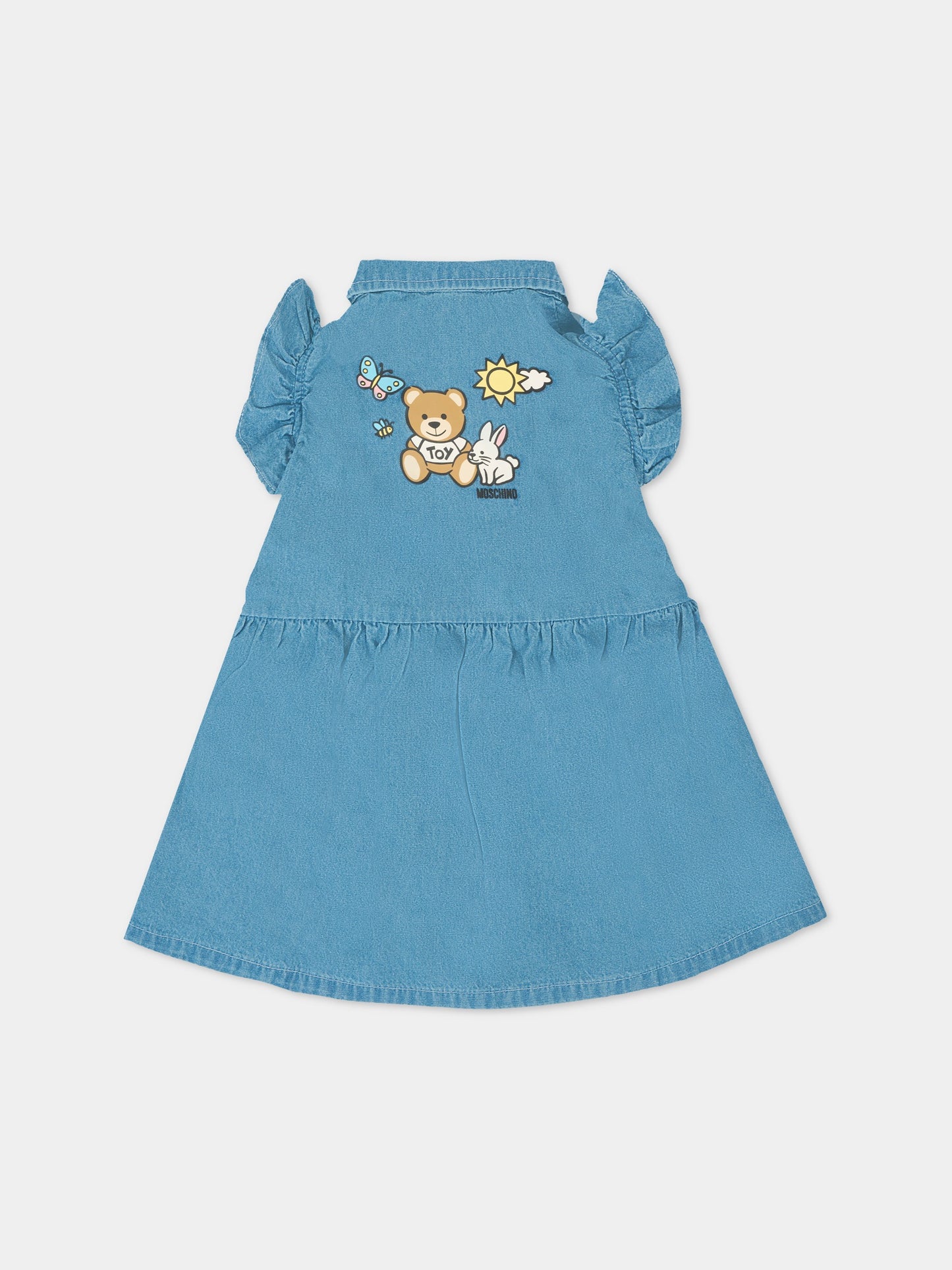 Vestito denim per neonata con Teddy Bear e disegni,Moschino Kids,MDV0BX L0E13 40933