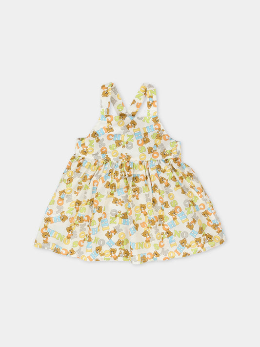 Vestito multicolor per neonata con Teddy Bear all over,Moschino Kids,MDV0C1 LLB43 83448