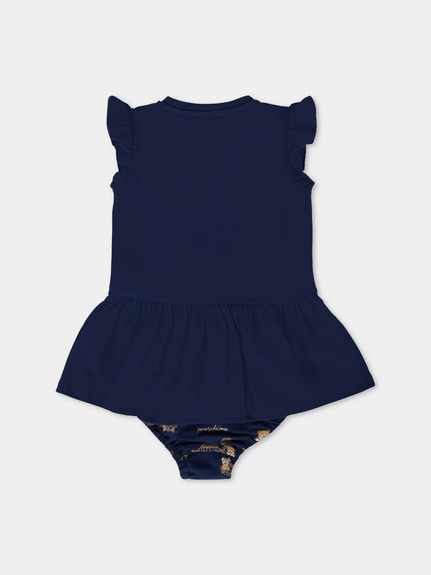 Vestito blu per neonata con Teddy Bear,Moschino Kids,MDV0C4 LFA06 40016