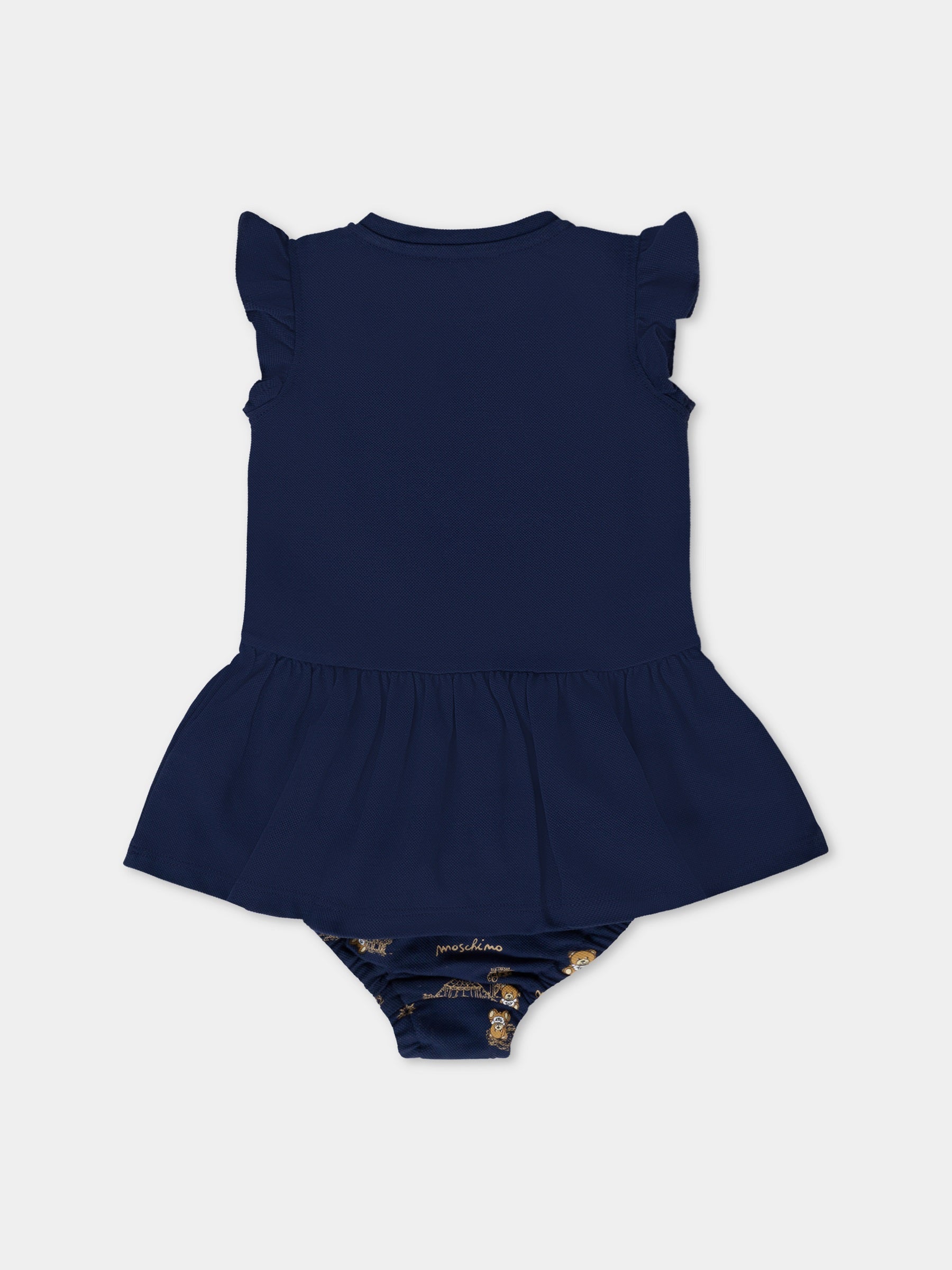 Vestito blu per neonata con Teddy Bear,Moschino Kids,MDV0C4 LFA06 40016
