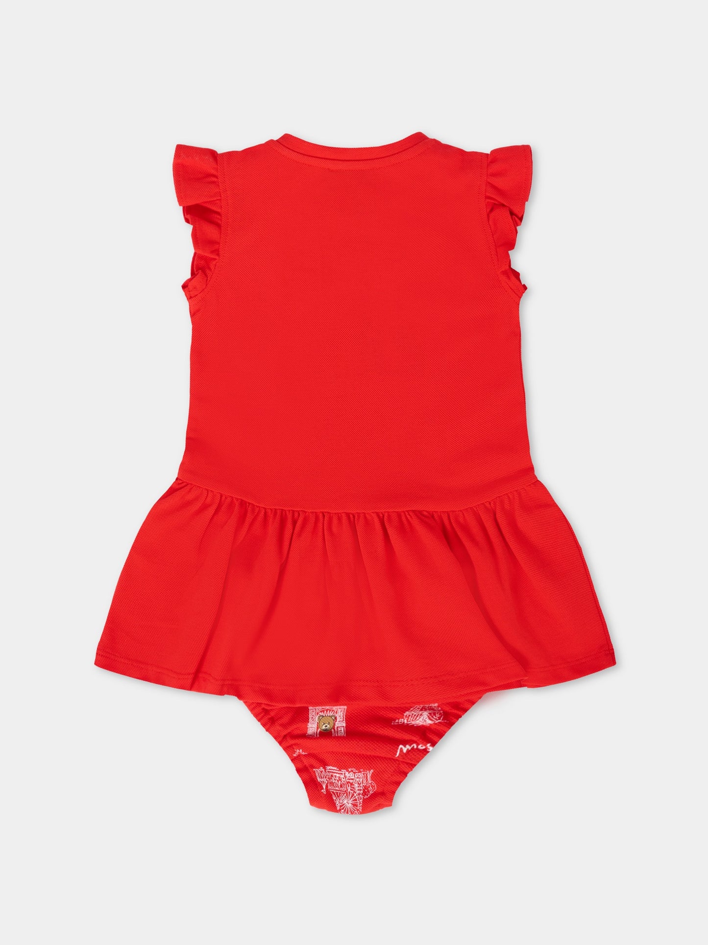 Vestito rosso per neonata con Teddy Bear,Moschino Kids,MDV0C4 LFA06 50109