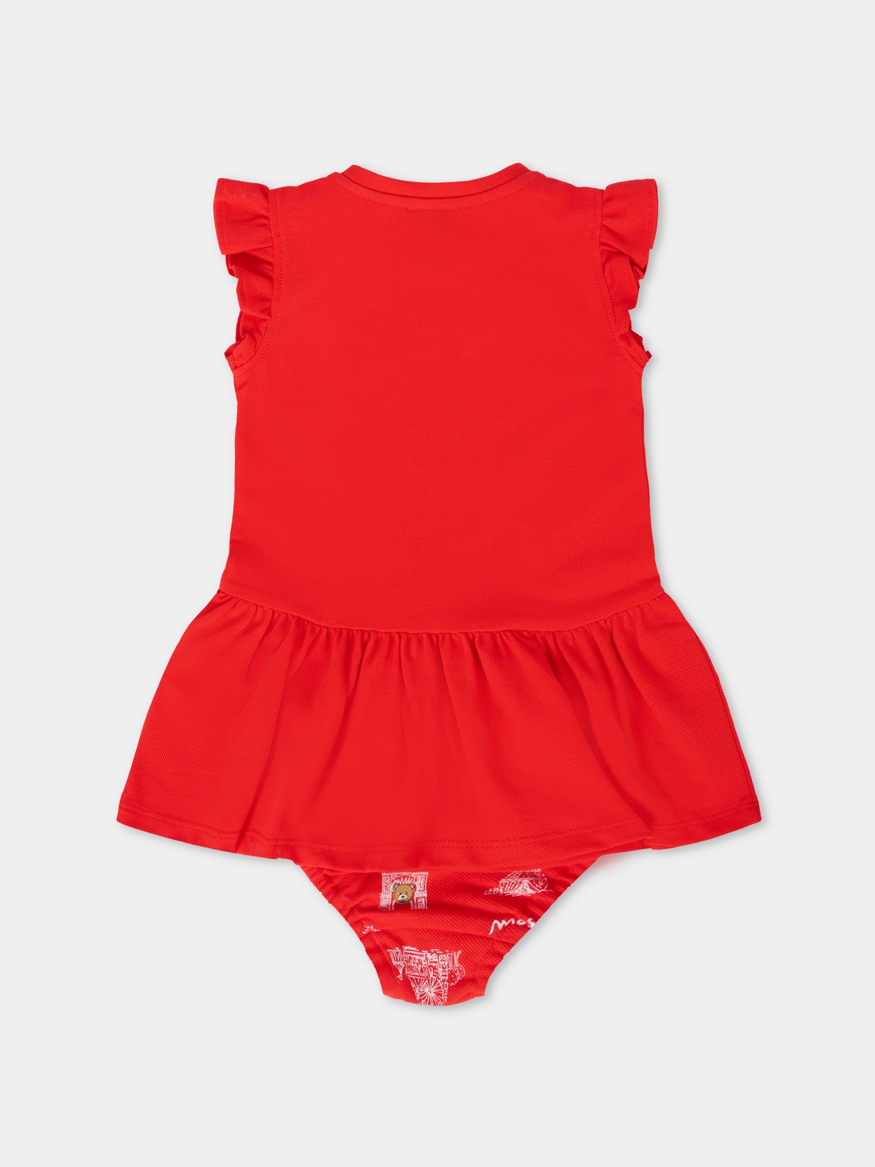 Vestito rosso per neonata con Teddy Bear,Moschino Kids,MDV0C4 LFA06 50109