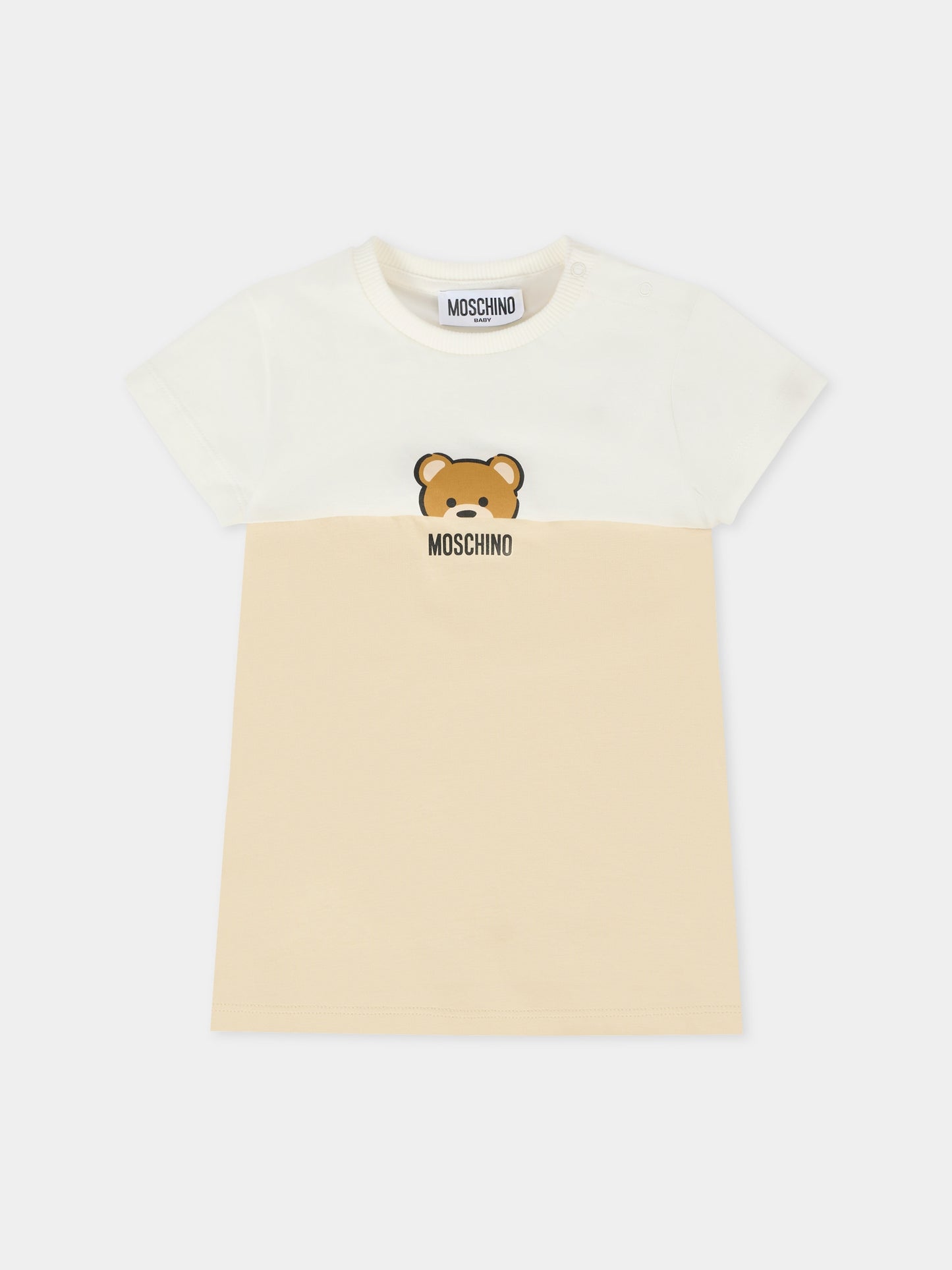 Vestito beige per neonata con Teddy Bear,Moschino Kids,MDV0C5 LAA27 20404