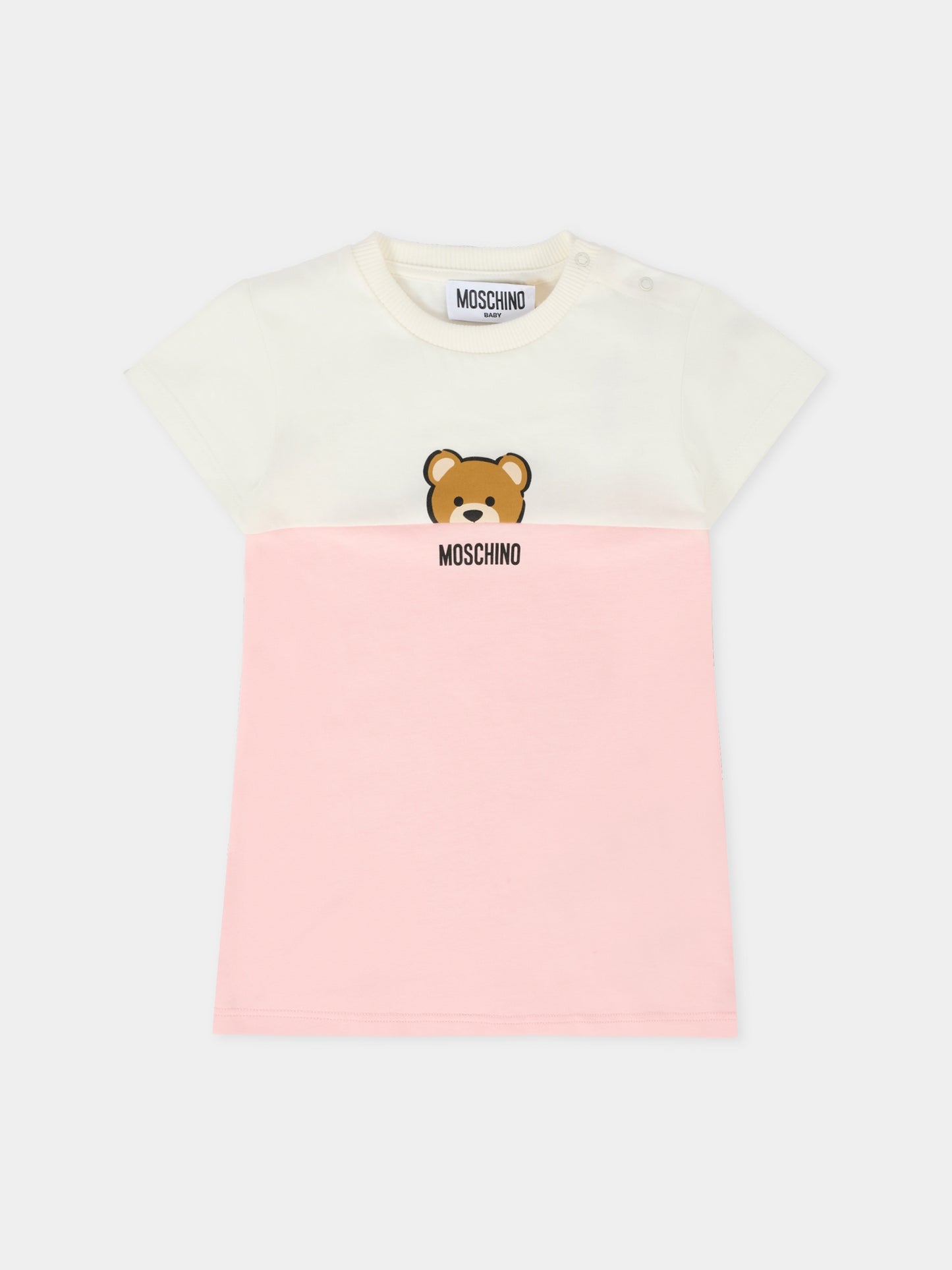 Vestito rosa per neonata con Teddy Bear,Moschino Kids,MDV0C5 LAA27 50209